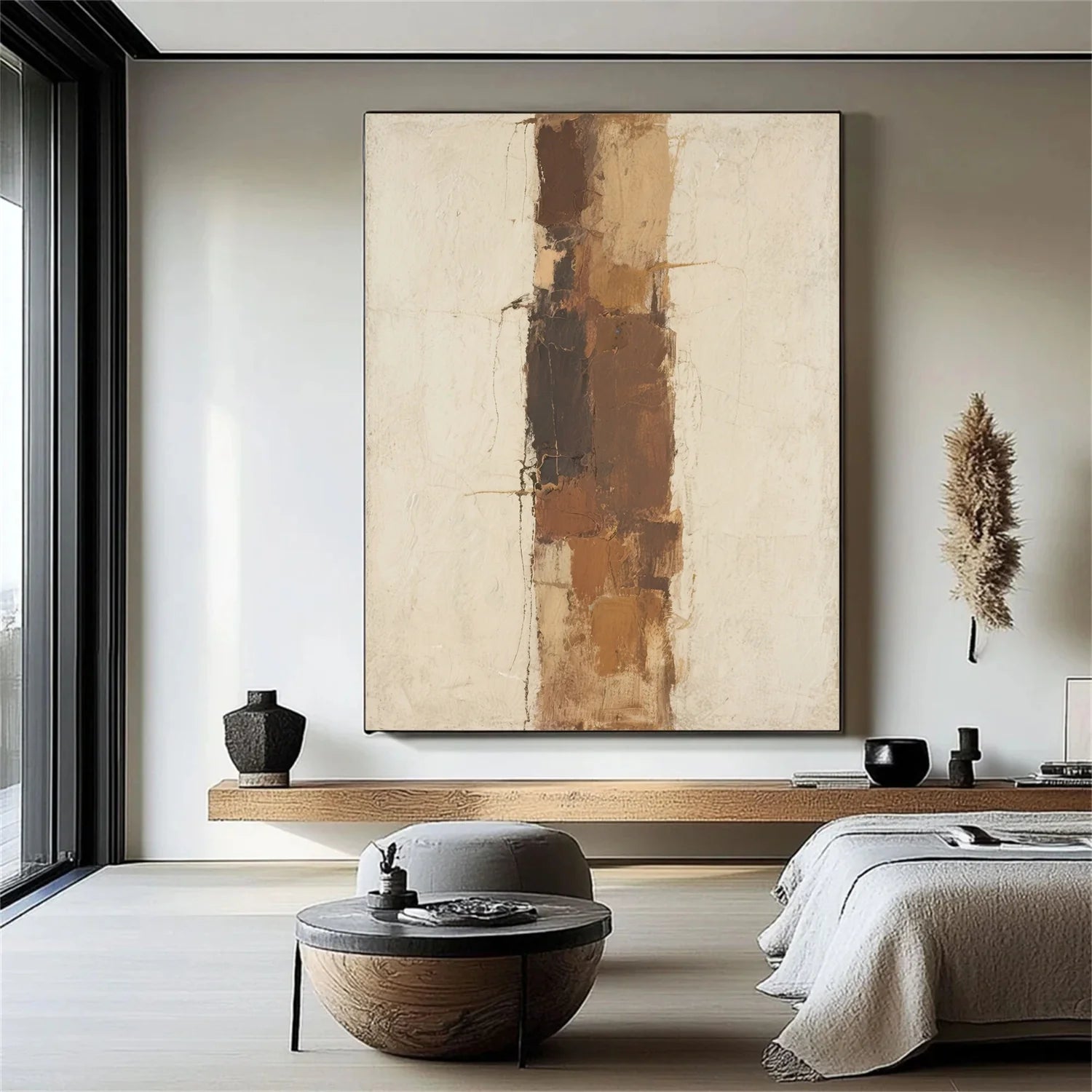 Beige and Brown Abstract_Canvas Art #WA761