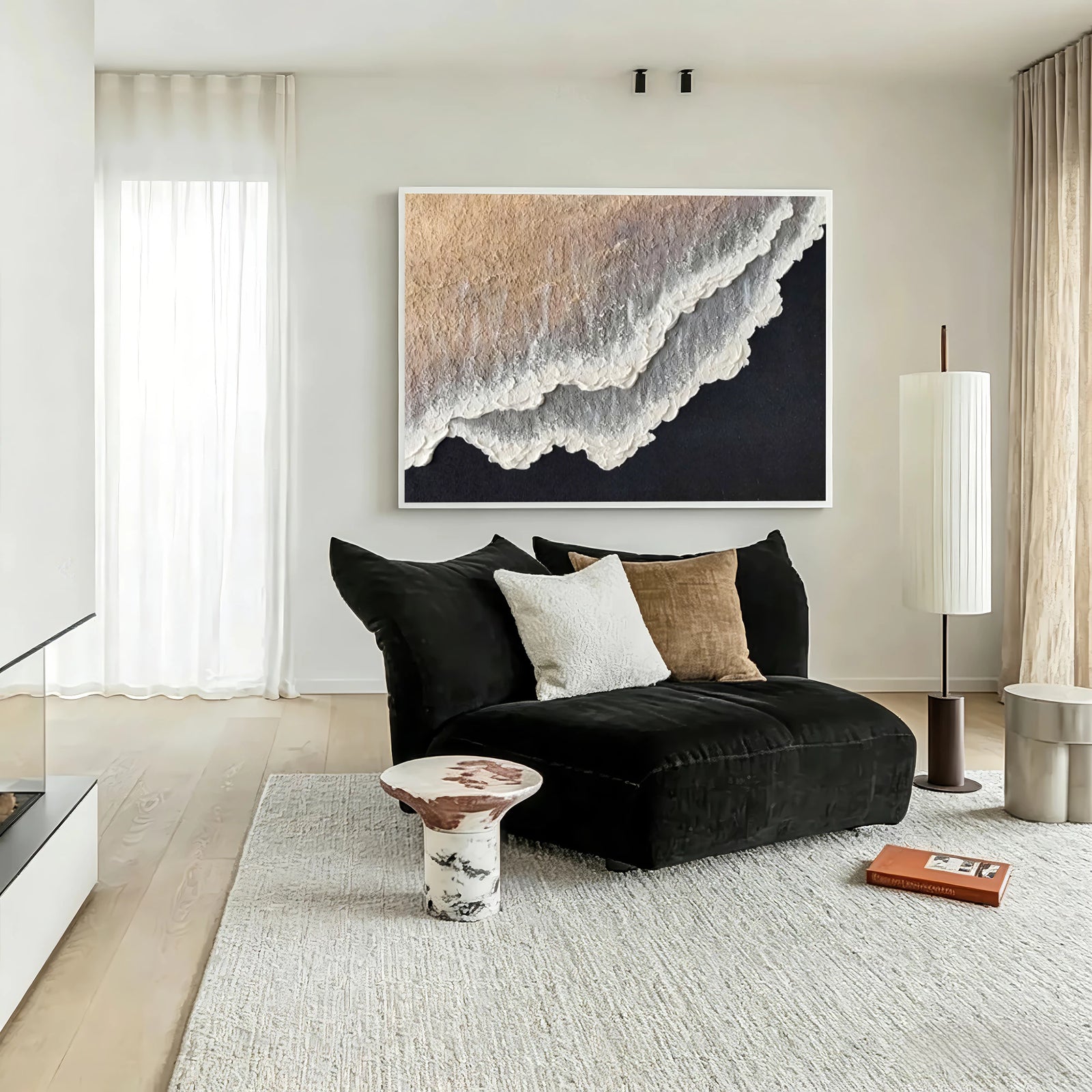 Neutral Tones Ocean Wave Textured Oil Painting #SK43