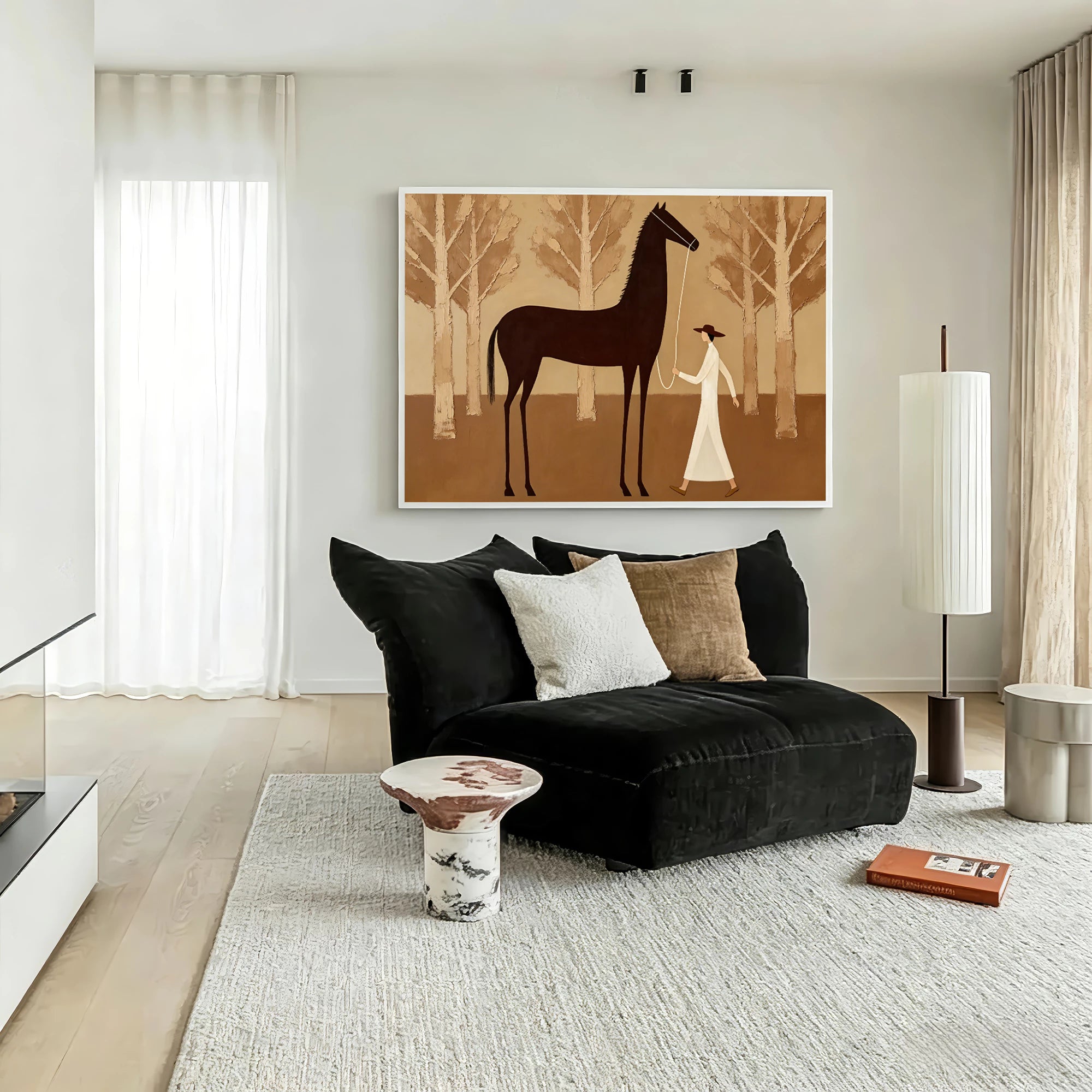 Contemporary Neutral Tone Forest Horse Oil Painting #AB626