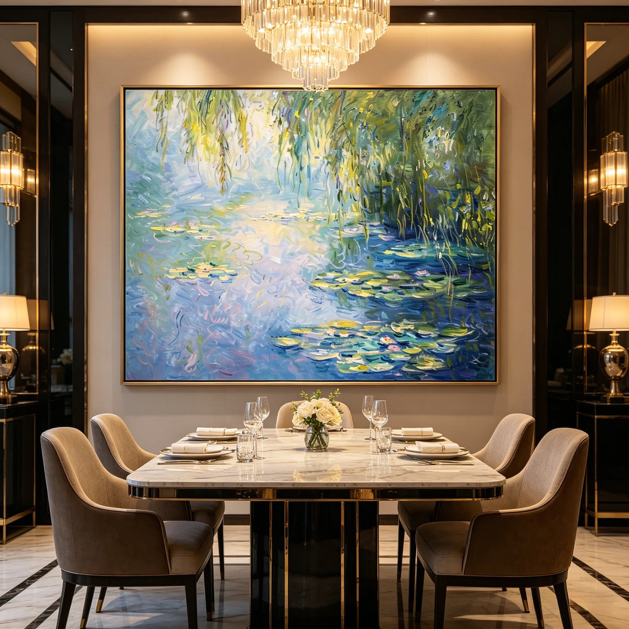 Water Lilies Oil Painting, Impressionist Canvas Art #FT577