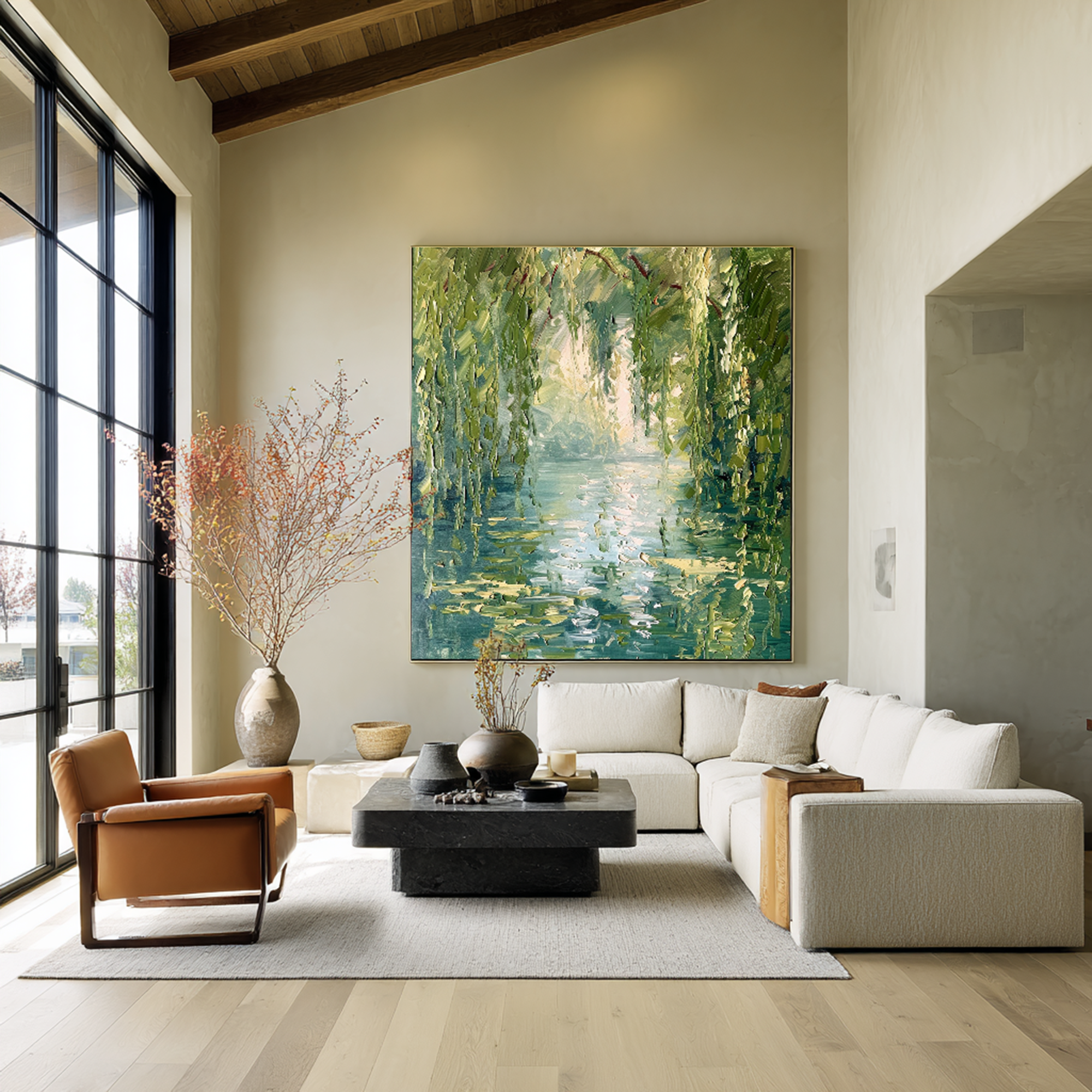 Impressionist Willow Water Reflections Hand Painted Oil Painting #FT343