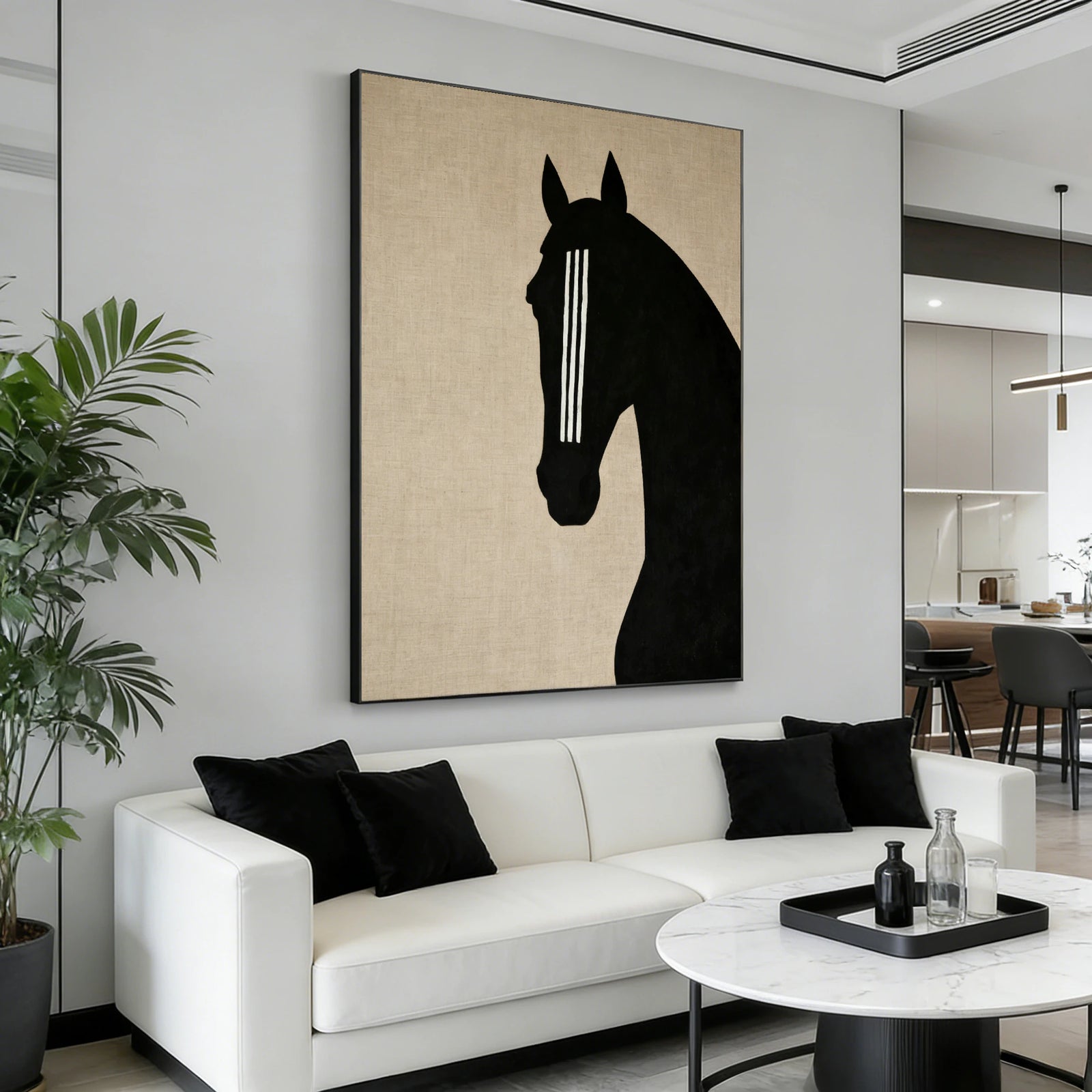 Minimalist Horse Head Hand-Painted Oil Painting | Wabi-Sabi Linen Texture Wall Art #WA511