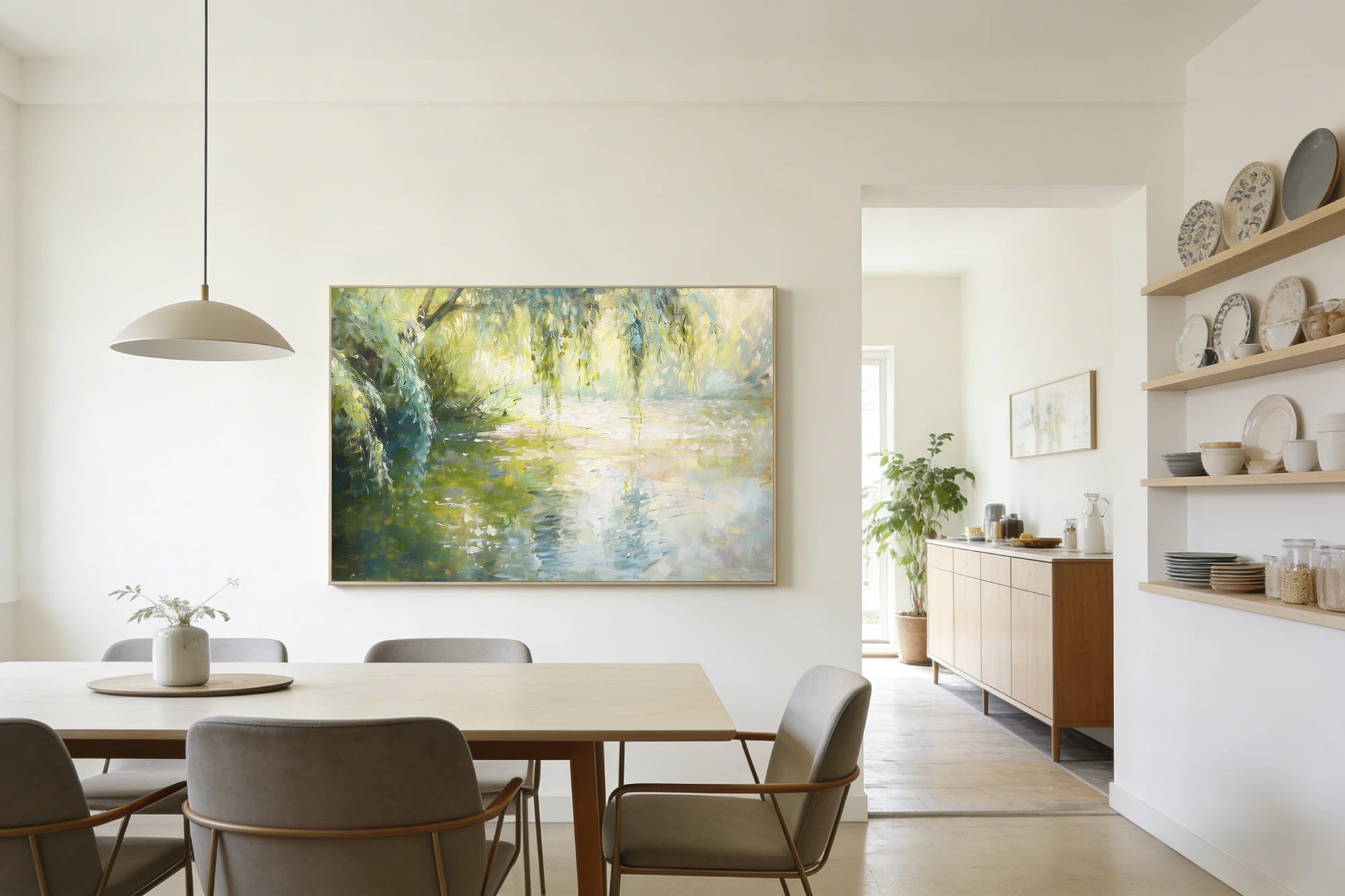 Impressionist Riverside Willow Oil Painting #FT571