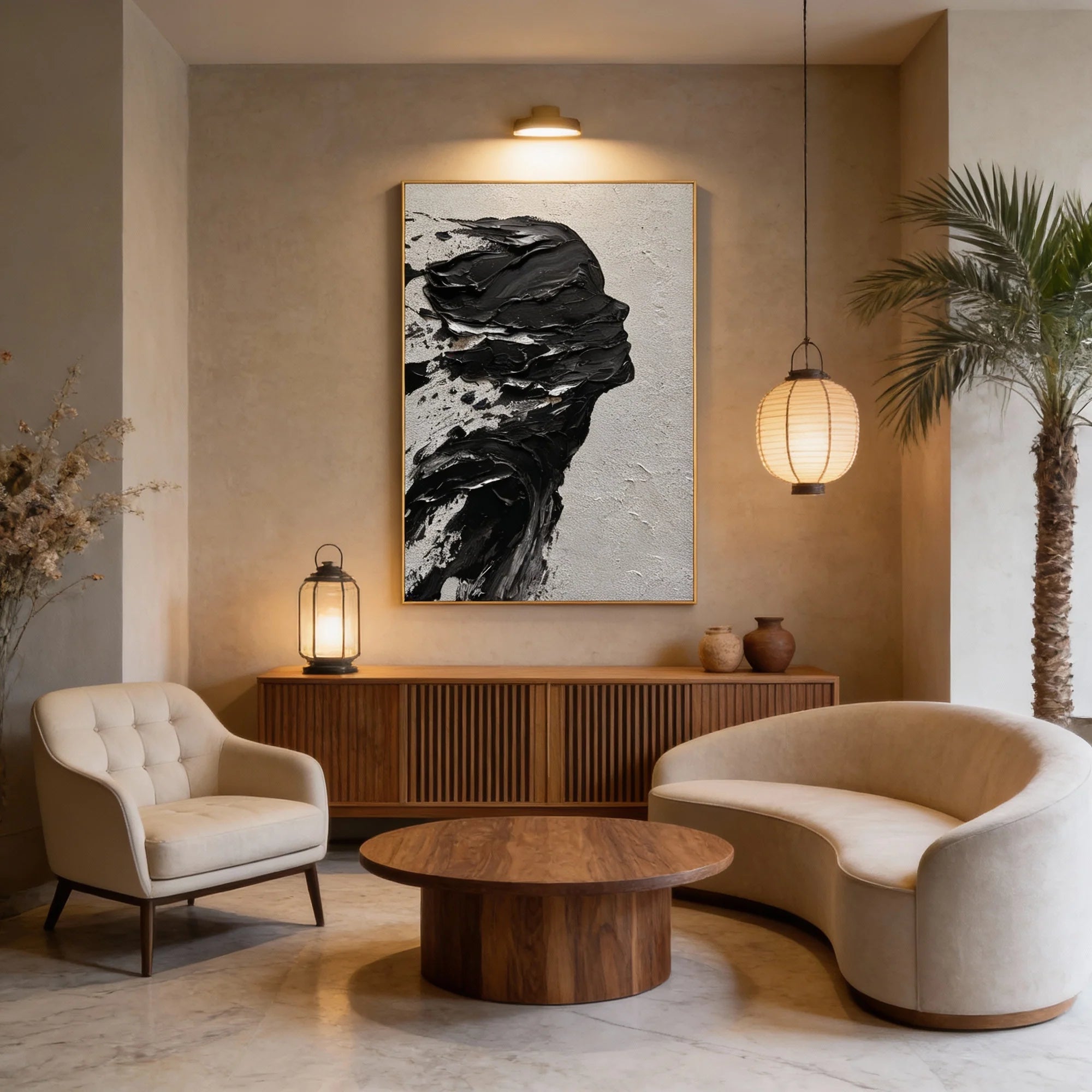 Abstract Black and White Textured Silhouette Oil Painting #AB233