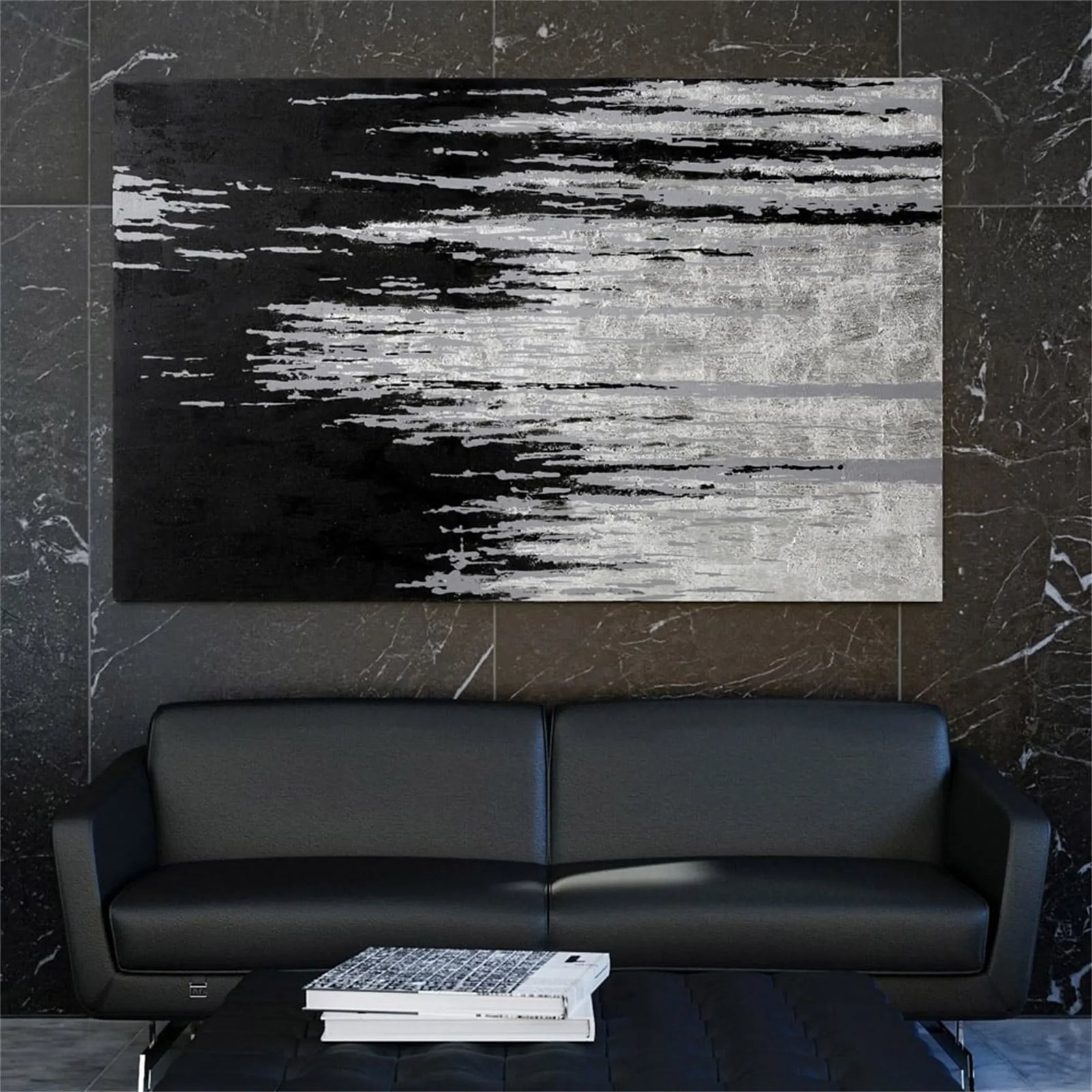 Modern Minimalist Black and White Abstract Oil Painting #JM88