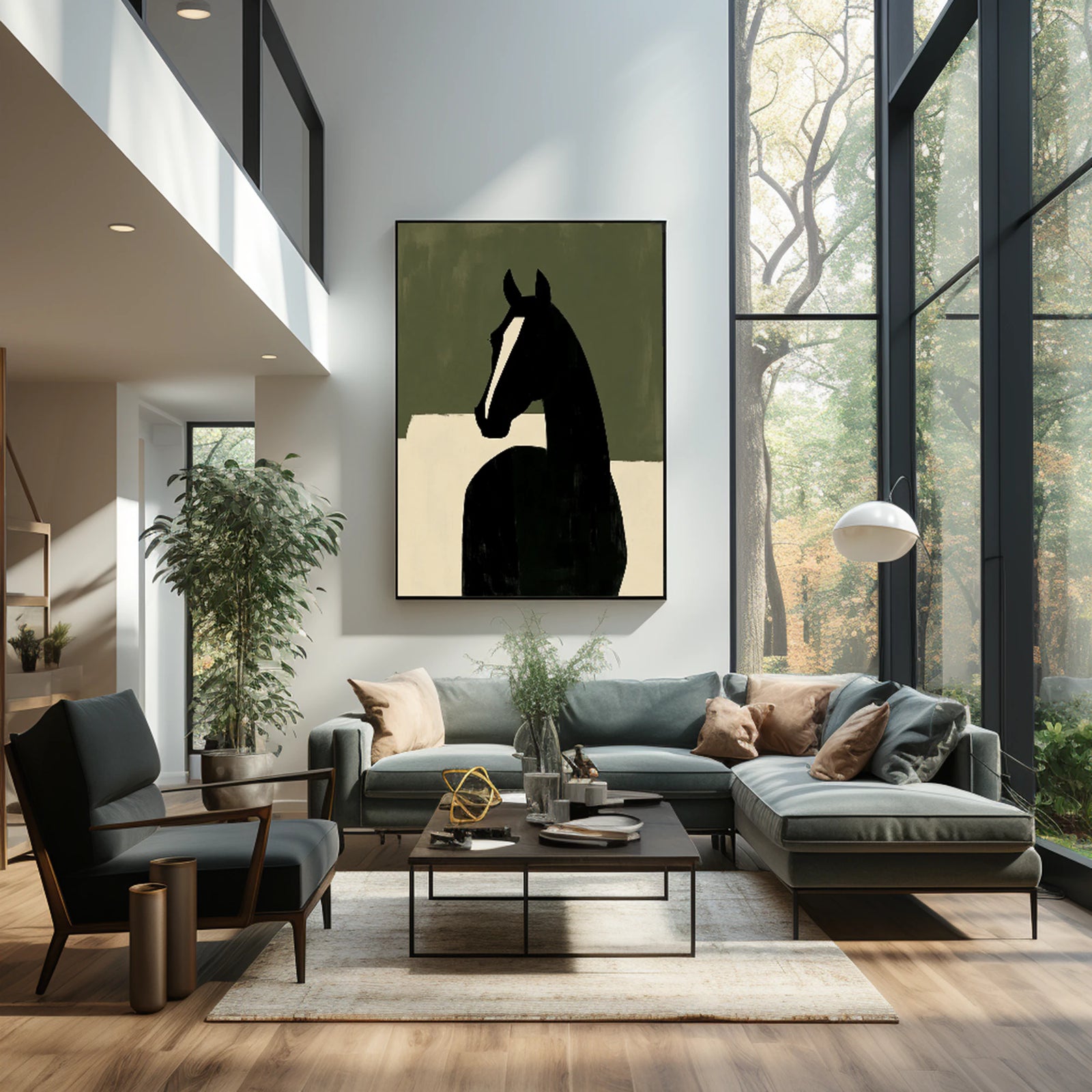 Abstract Black Horse Oil Painting, Minimalist Wall Art #WA517