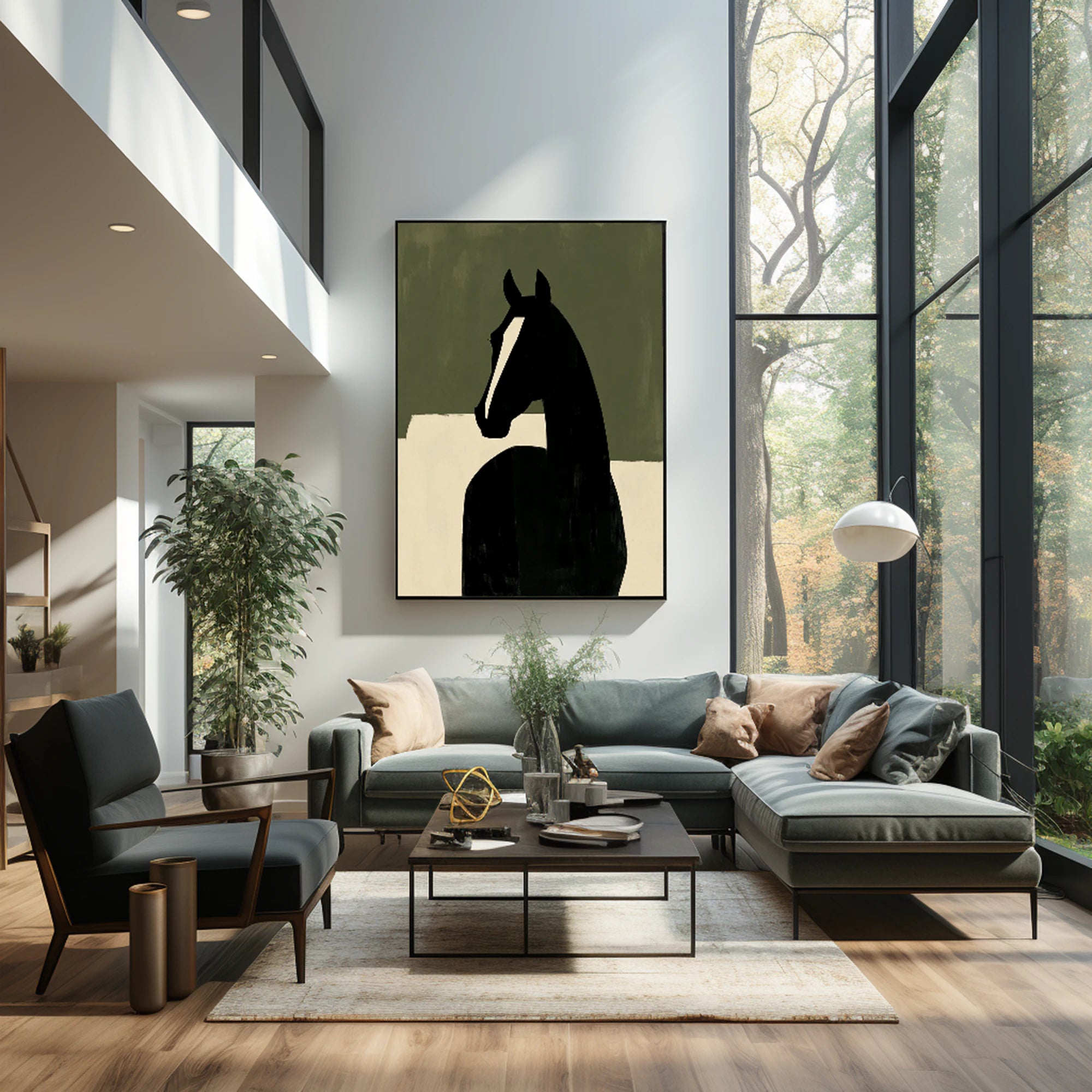 Abstract Black Horse Oil Painting, Minimalist Wall Art #WA517