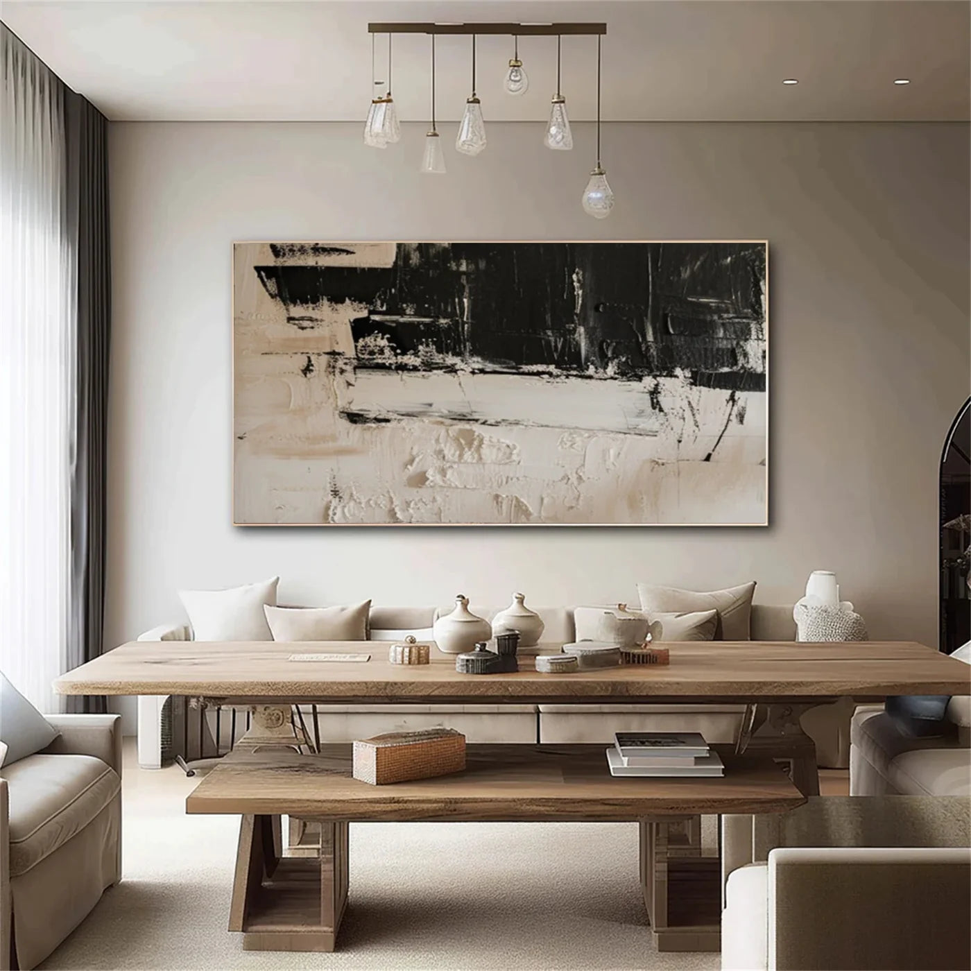 Modern Minimalist Black White Beige Art Oil Painting #JM95