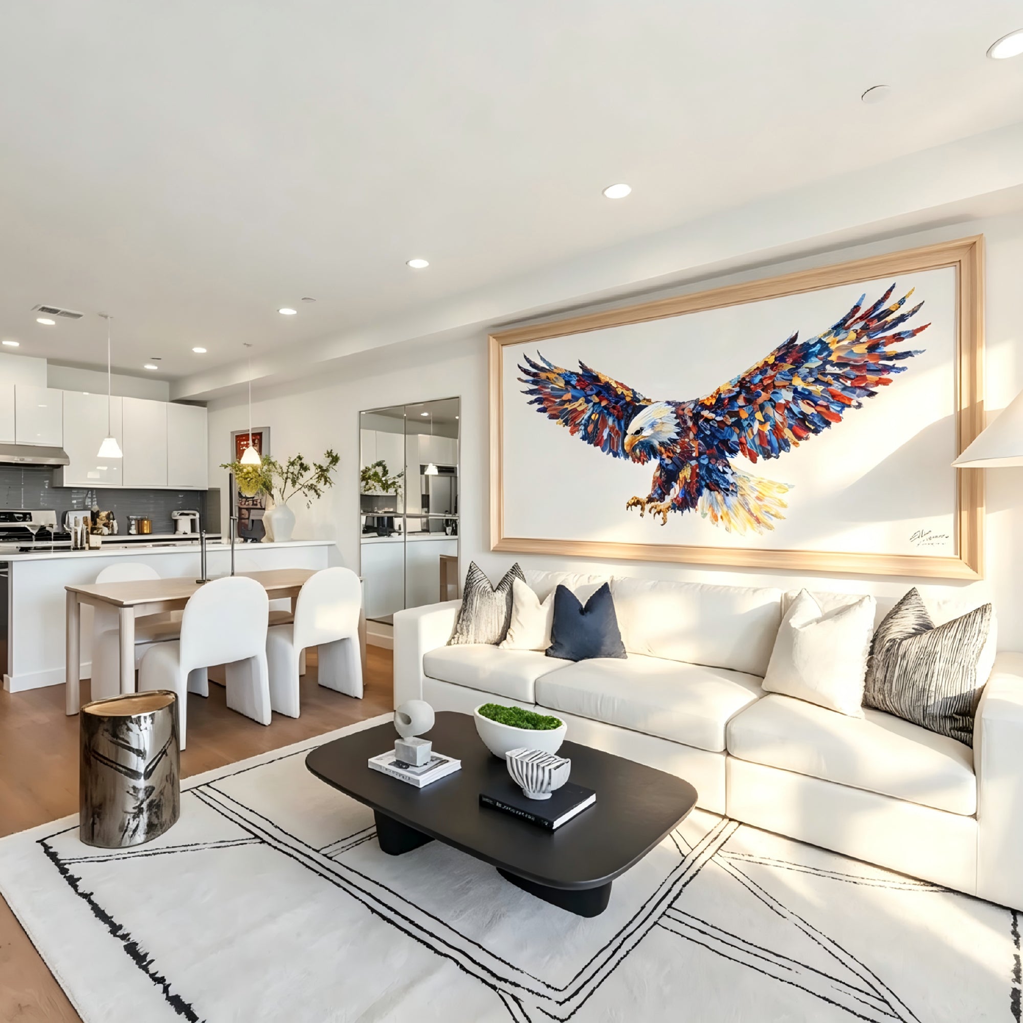 Bold Bald Eagle Textured Wall Art for Living Room, Red Blue Gold Impasto Wildlife Painting #GVRL4IAA