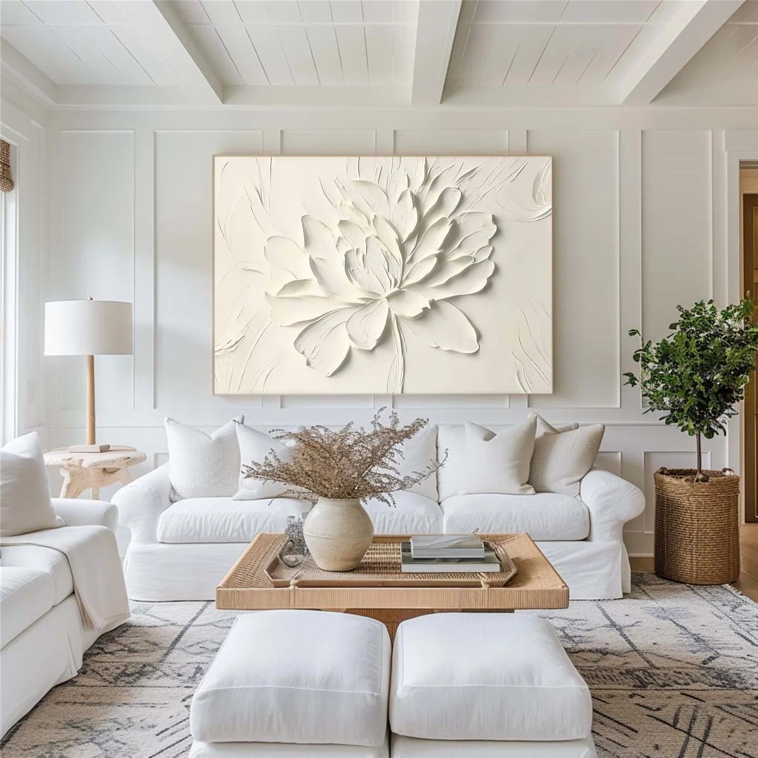 White Flower & Tree Abstract_Textured Wall Art #FT138