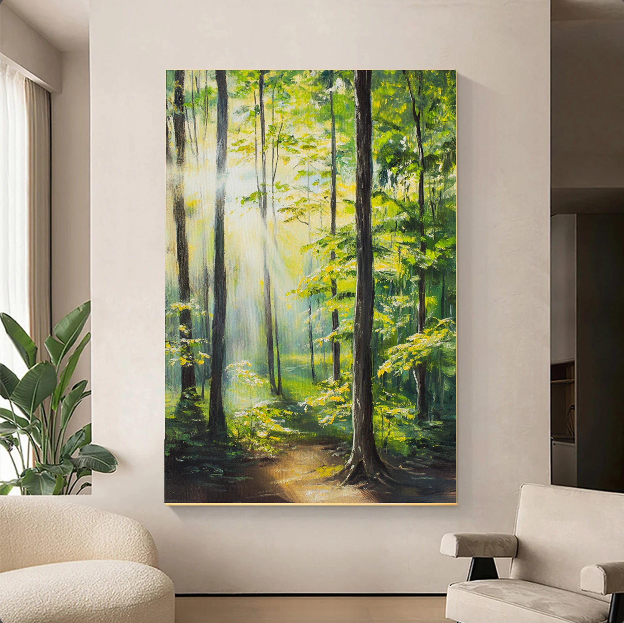 Sunlit Forest Path Hand-Painted Oil Painting #FJ673