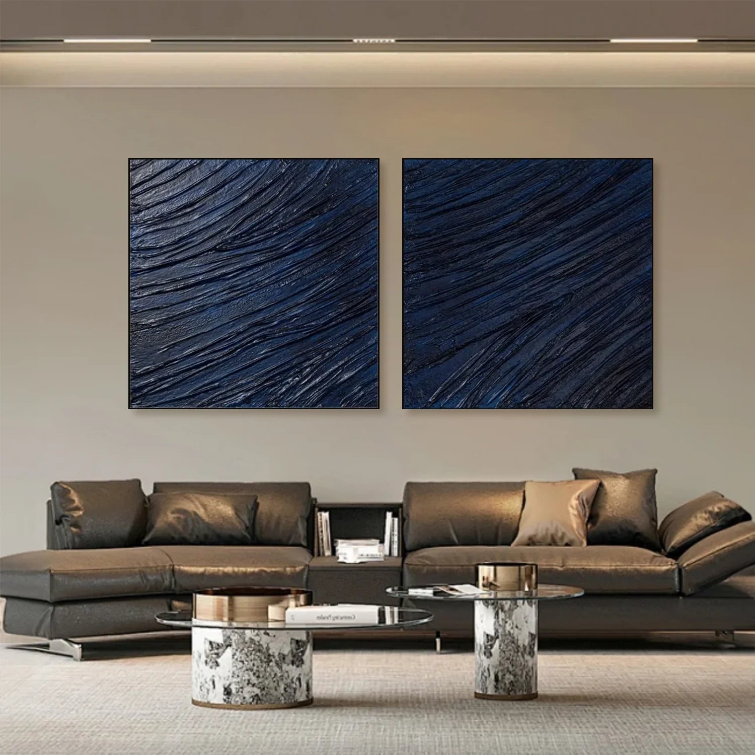 Blue Minimalist_Textured Canvas Art Set of 2 #MZ104