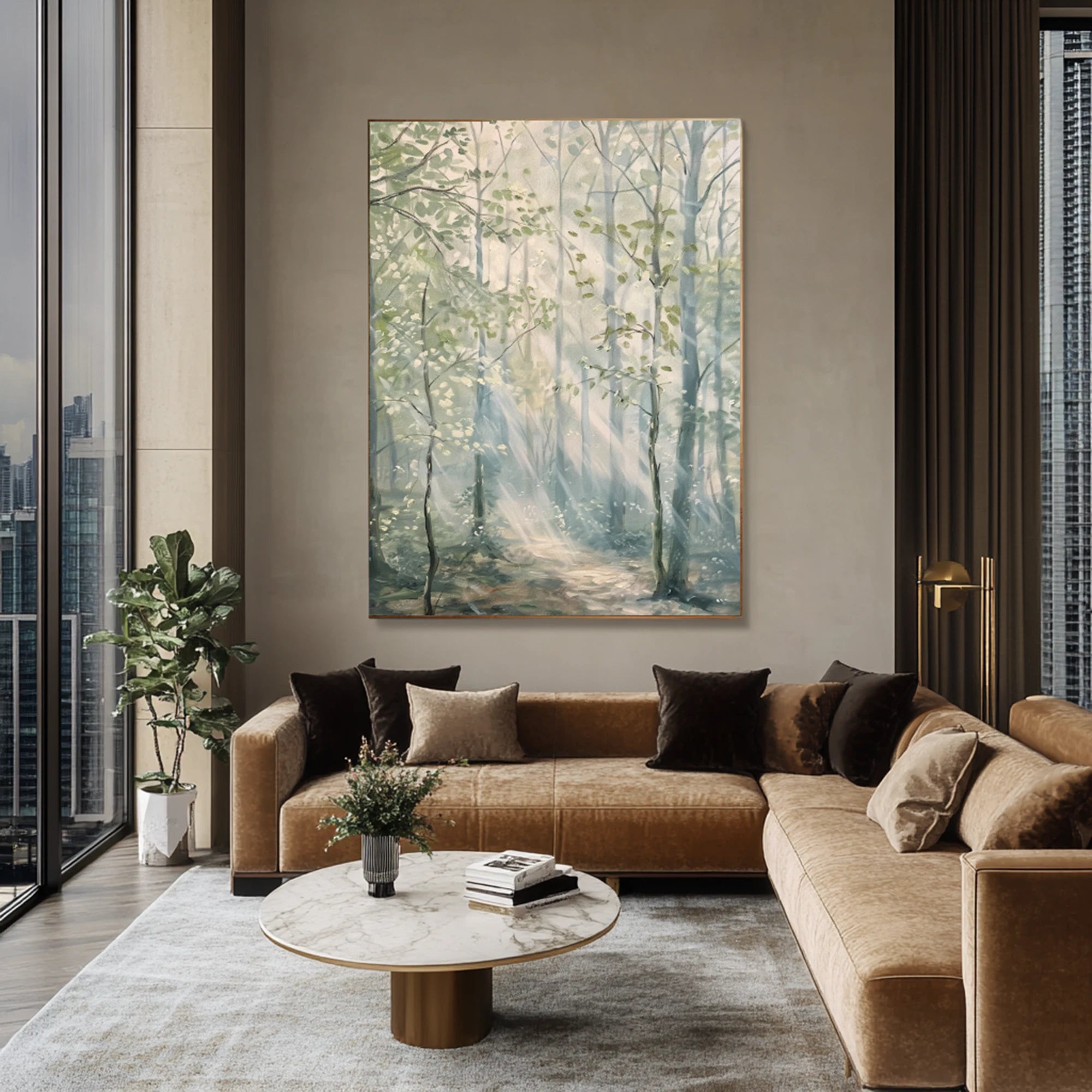 Sunlit Forest Path Hand-Painted Oil Painting #FJ669
