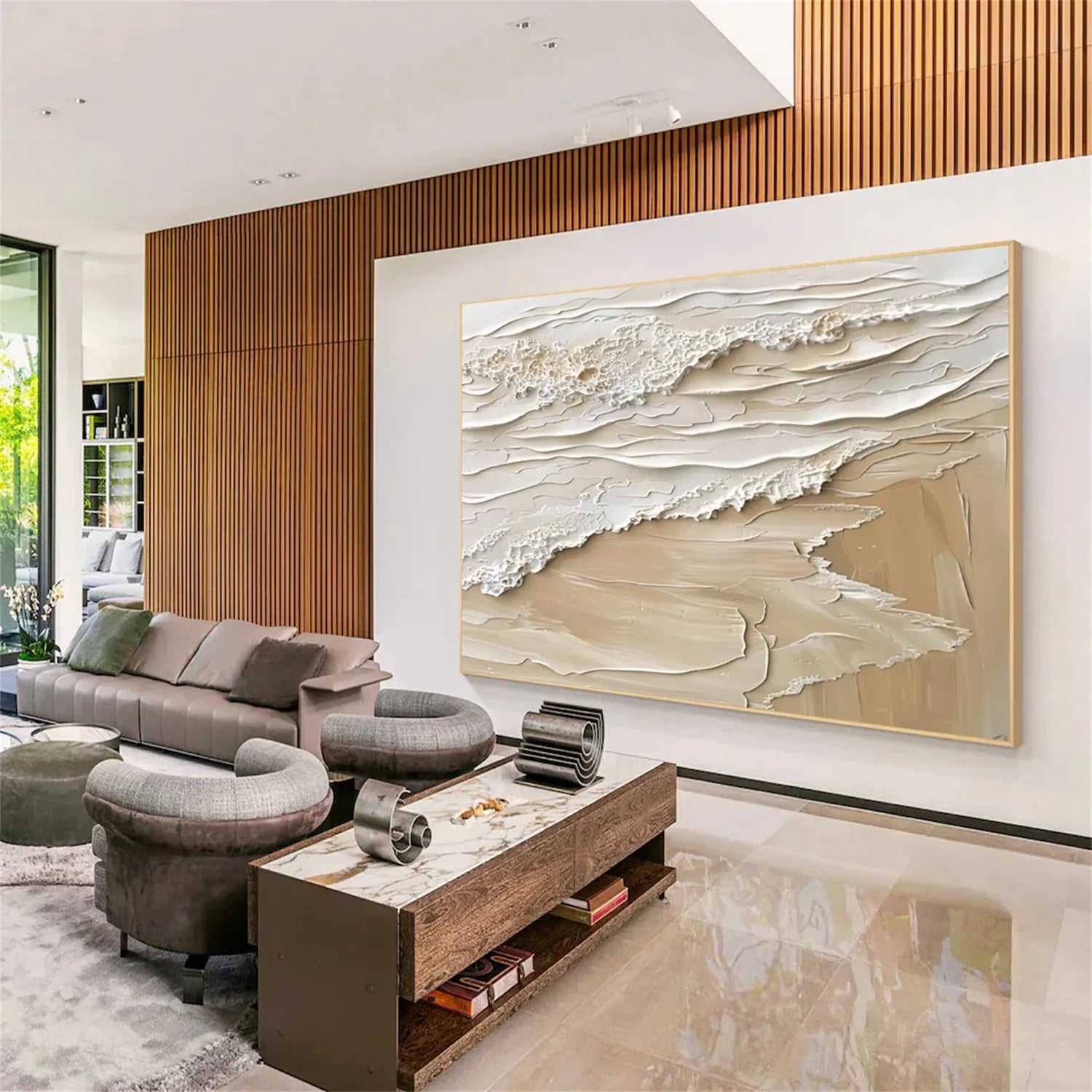 Beige and Brown Sea & Sky Abstract_Textured_Wall Art #SK140