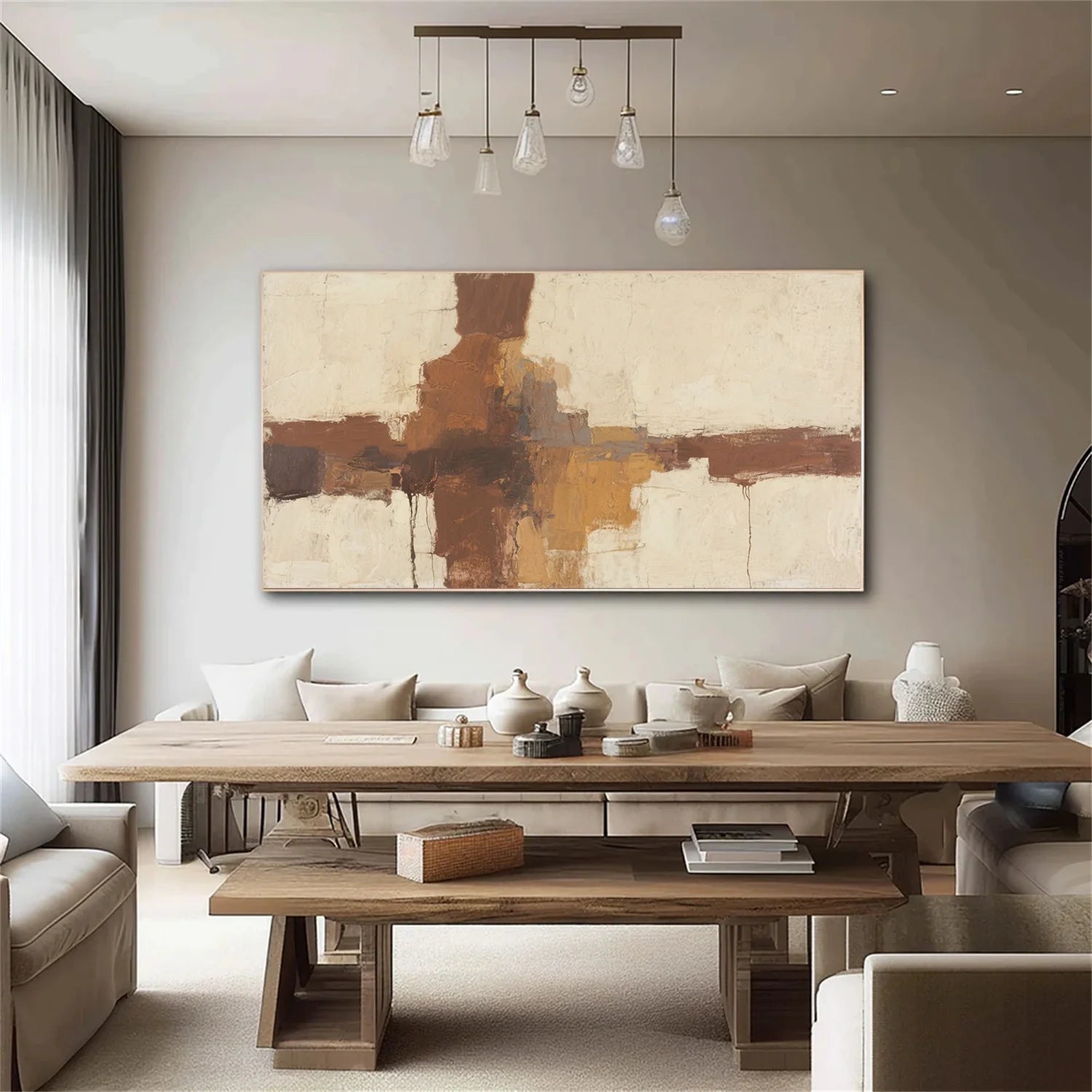 Beige and Brown Abstract_Canvas Art #WA758