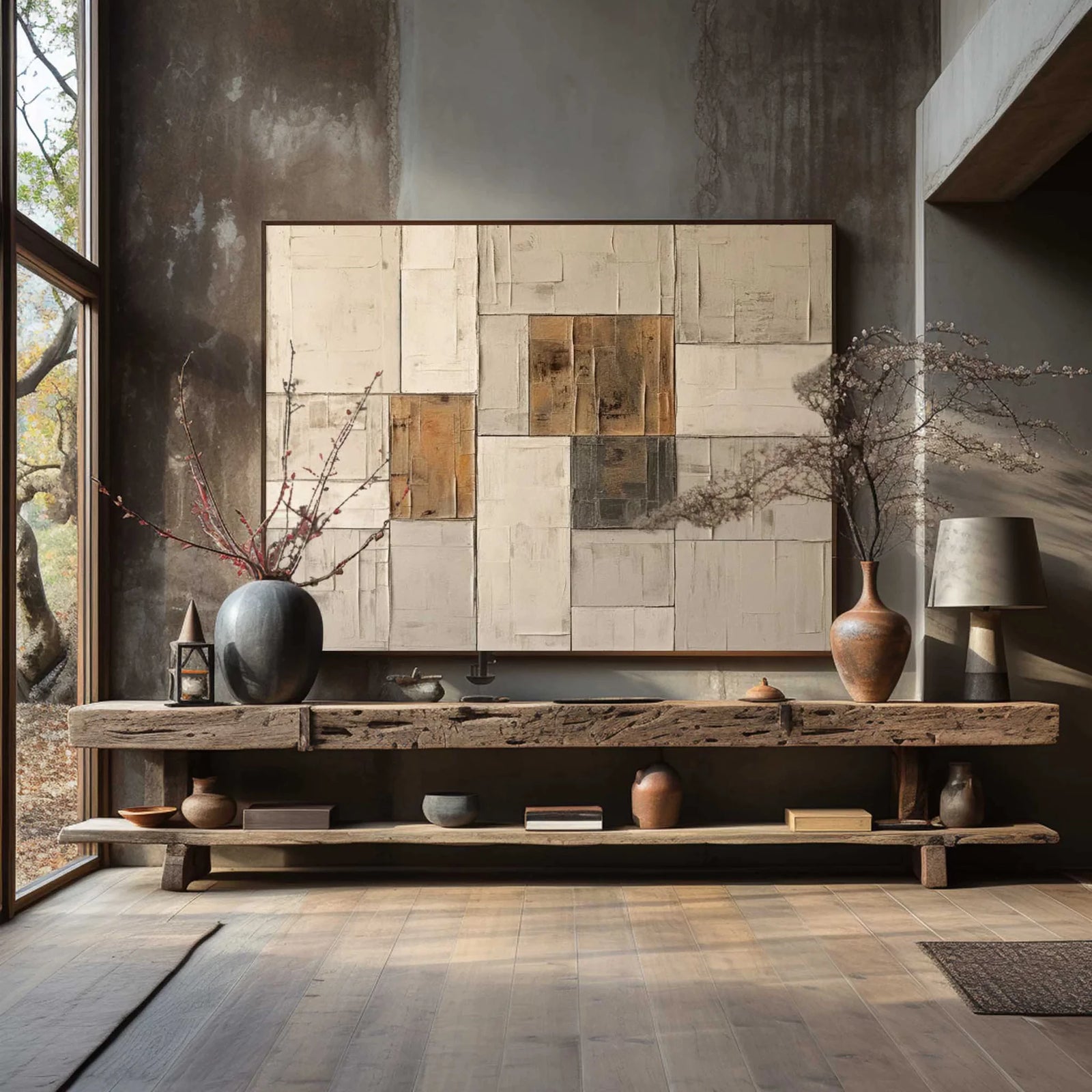 Neutral Tones Abstract Geometric Oil Painting #WA105