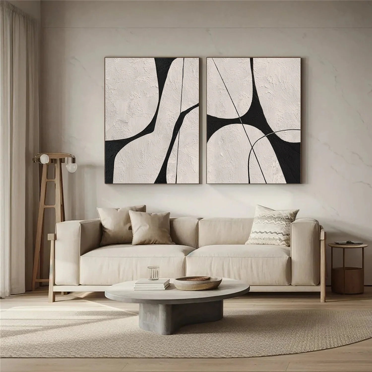 Beige & Black Abstract_Textured Canvas Art Set of 2 #WA779