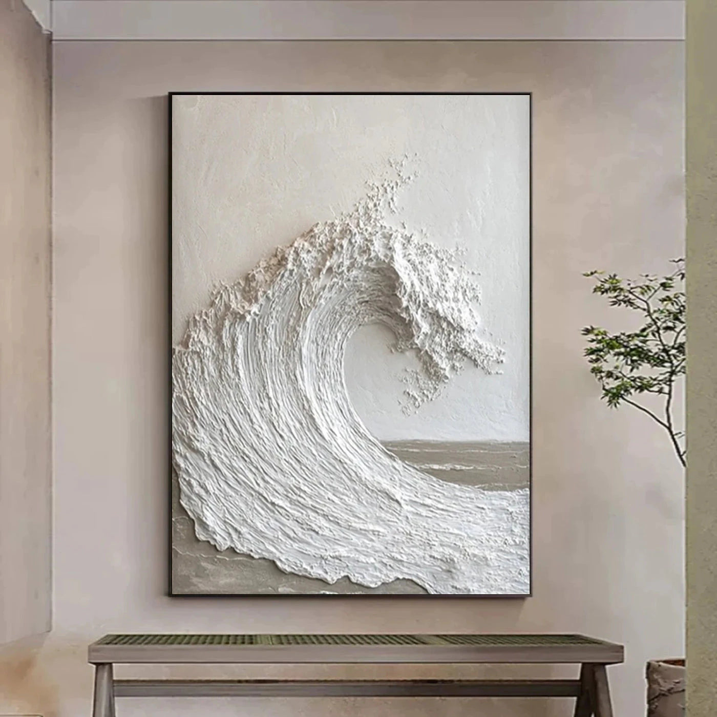 White 3D Wave Textured Abstract Oil Painting, Minimalist Coastal Wall Art #WA142
