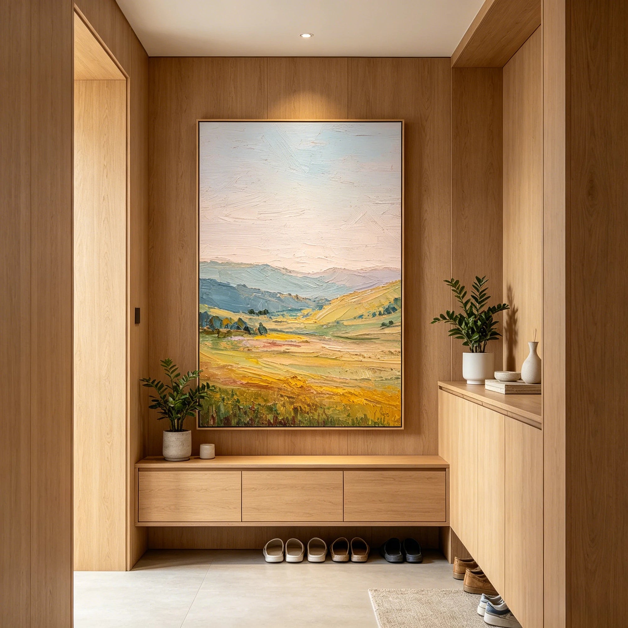 Hand-Painted Golden Meadow Landscape Oil Painting #FT618