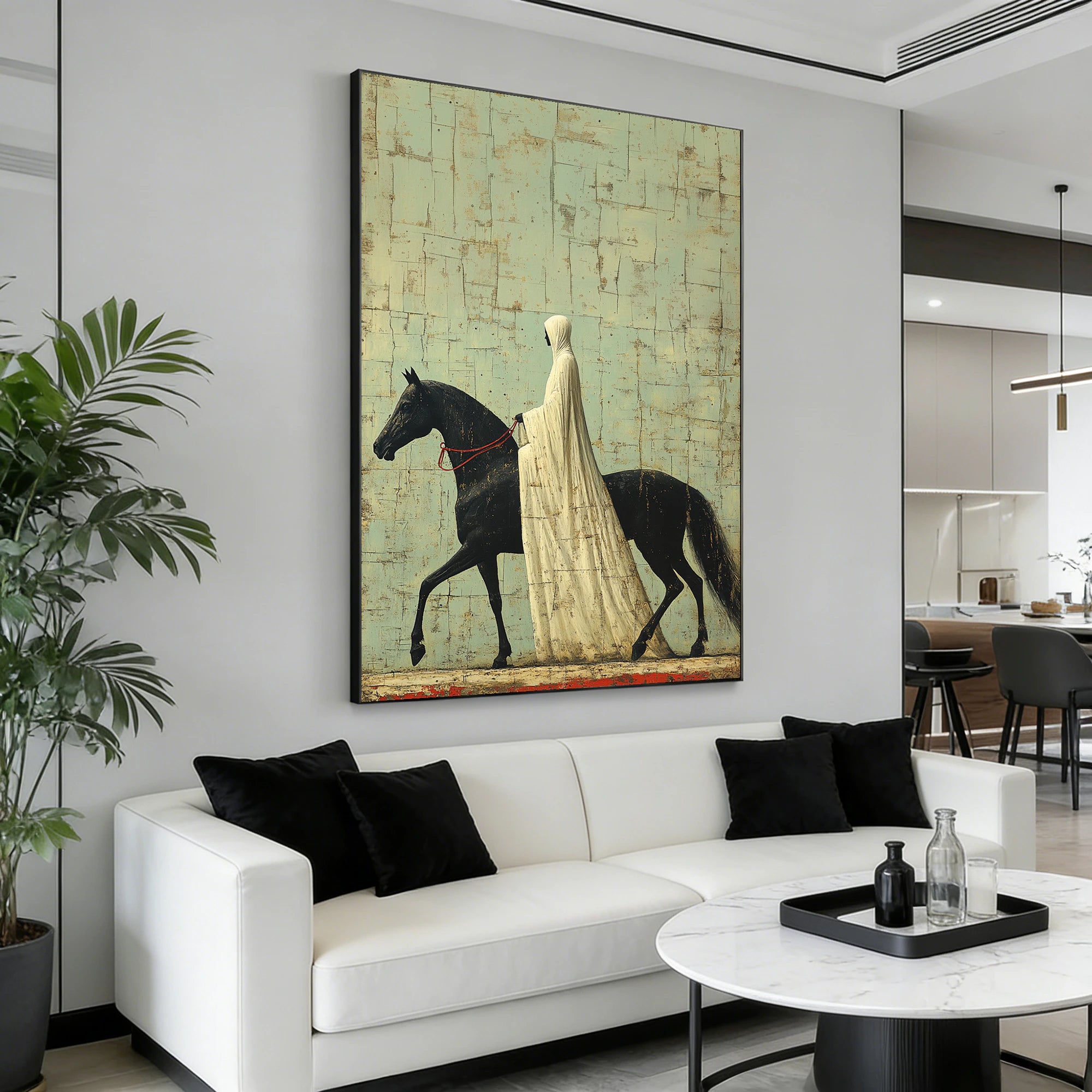 Original Abstract Black Horse Rider Oil Painting #WA529