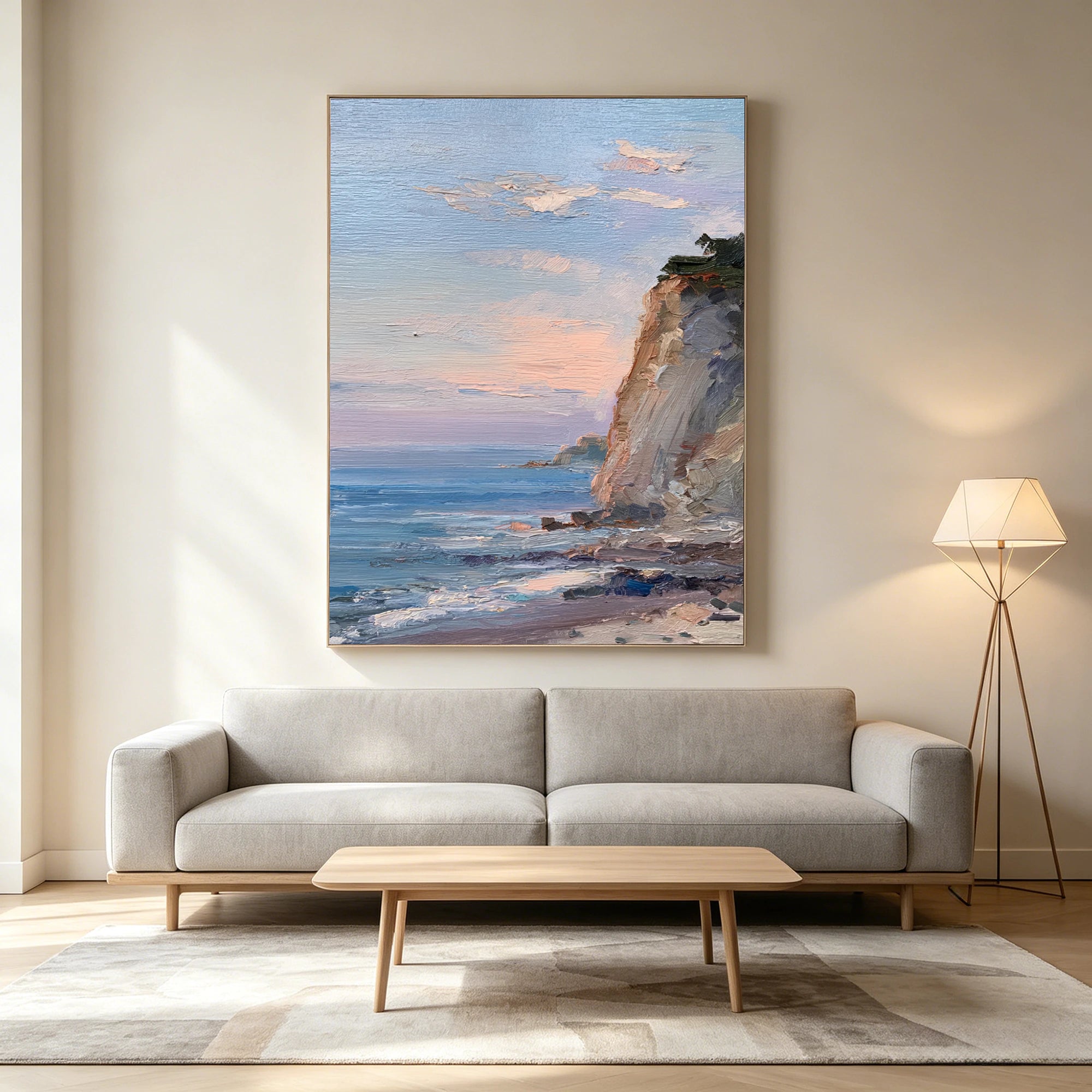 Hand-Painted Coastal Cliff Oil Painting #SK647