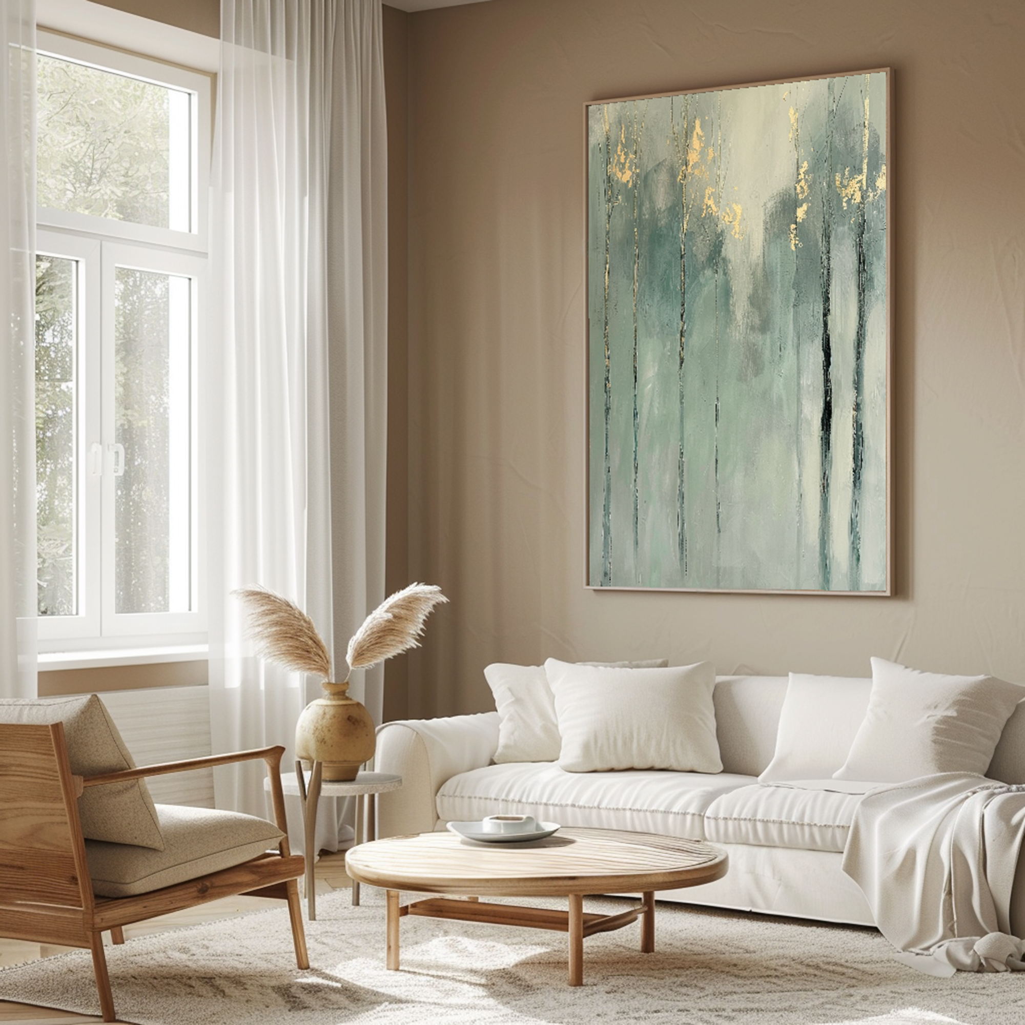 Sage Green Trees with Gold Leaf Abstract Oil Painting #FT211