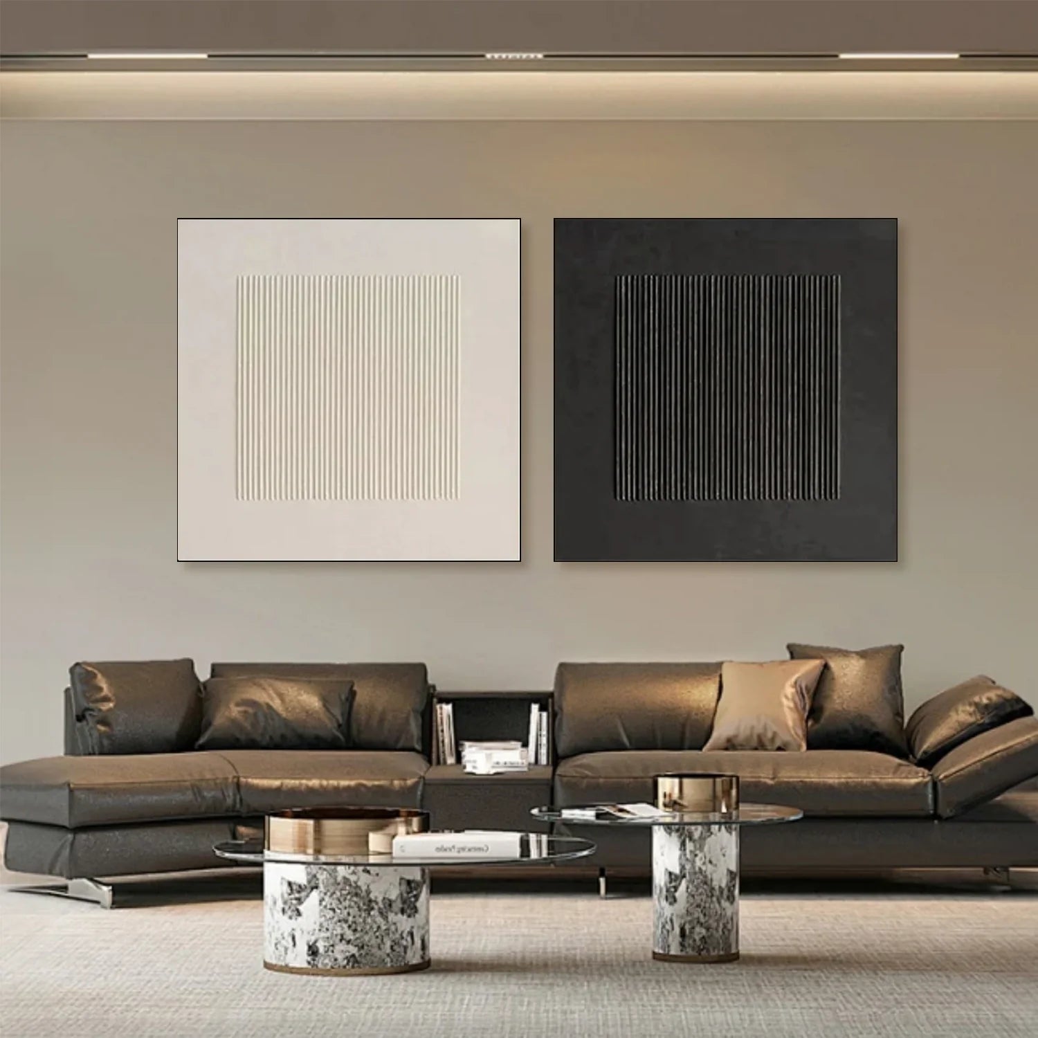 Black and White Minimalist_Textured Canvas Art Set of 2 #MZ101