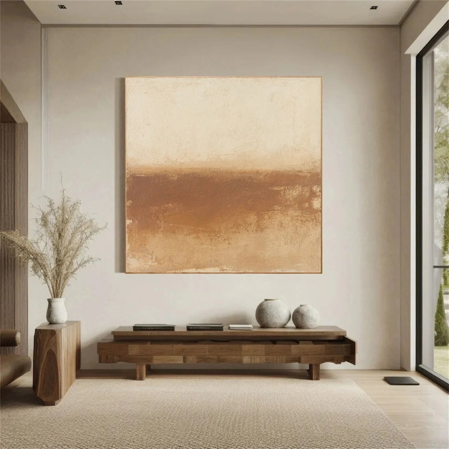 Beige and Brown Abstract_Canvas Art #WA763