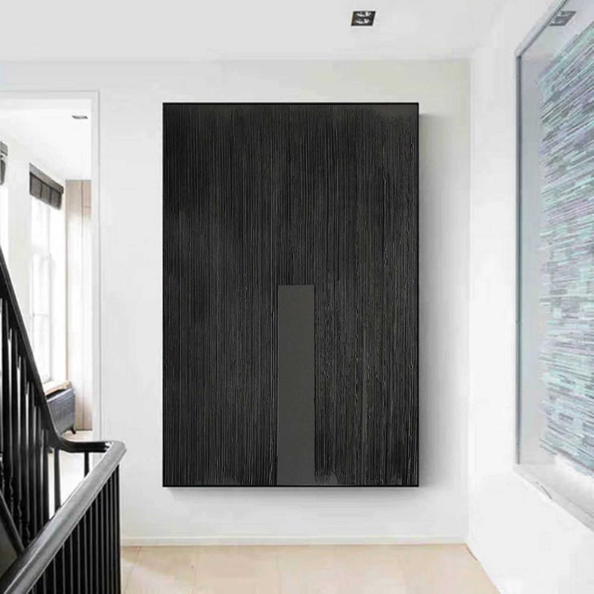 Black Textured Minimalist Zen Canvas Wall Artwork for Bedroom/Living Room