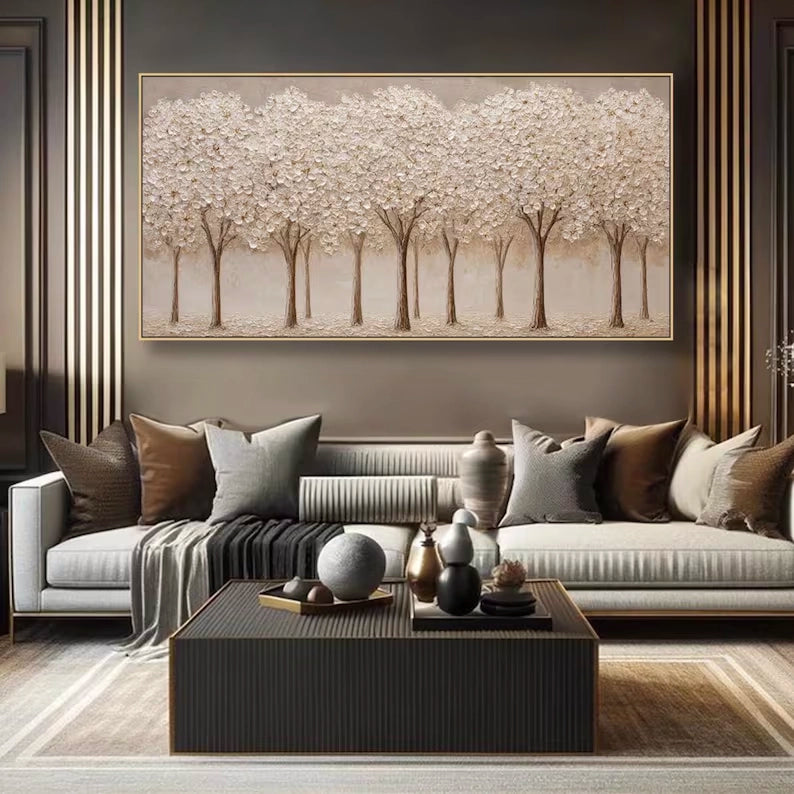 Textured White Blossom Tree Wall Art #FT118