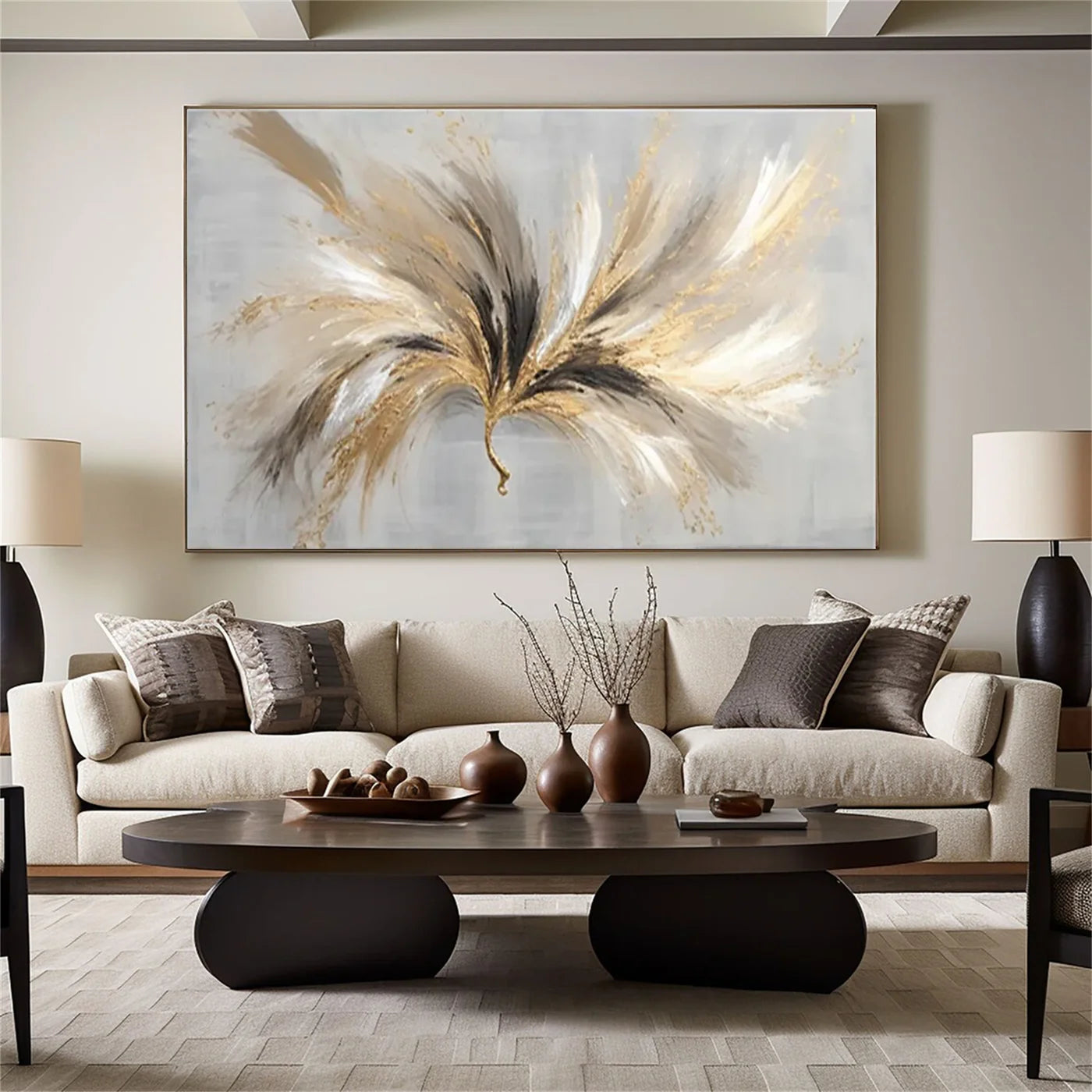 Warm Gray Tone Gold Leaf Abstract Art #WA109