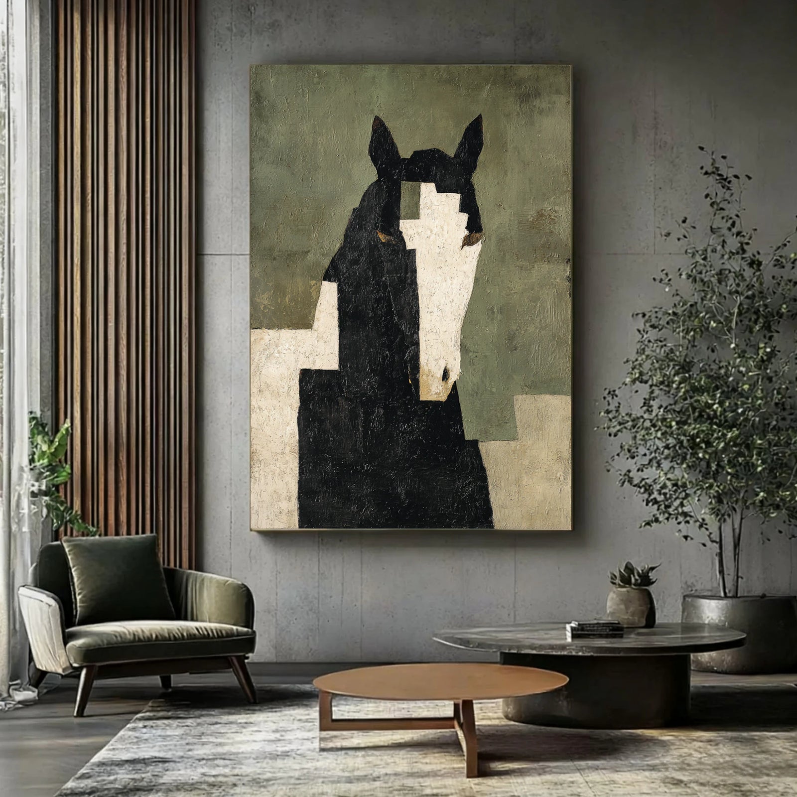 Abstract Horse Oil Painting, Hand-Painted Wabi-Sabi Wall Art #WA538