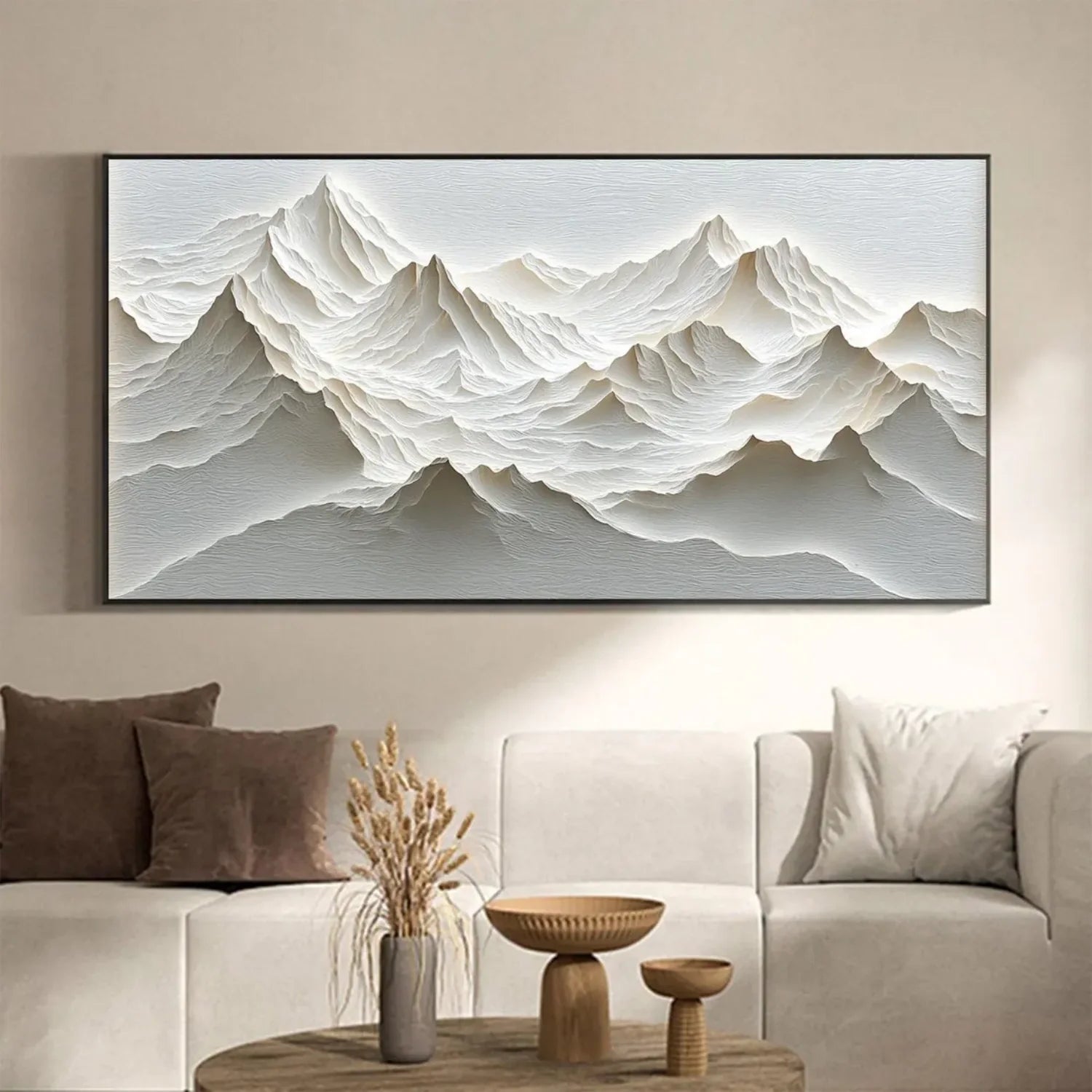 White Minimalistic Mountain Textured Art #MD210