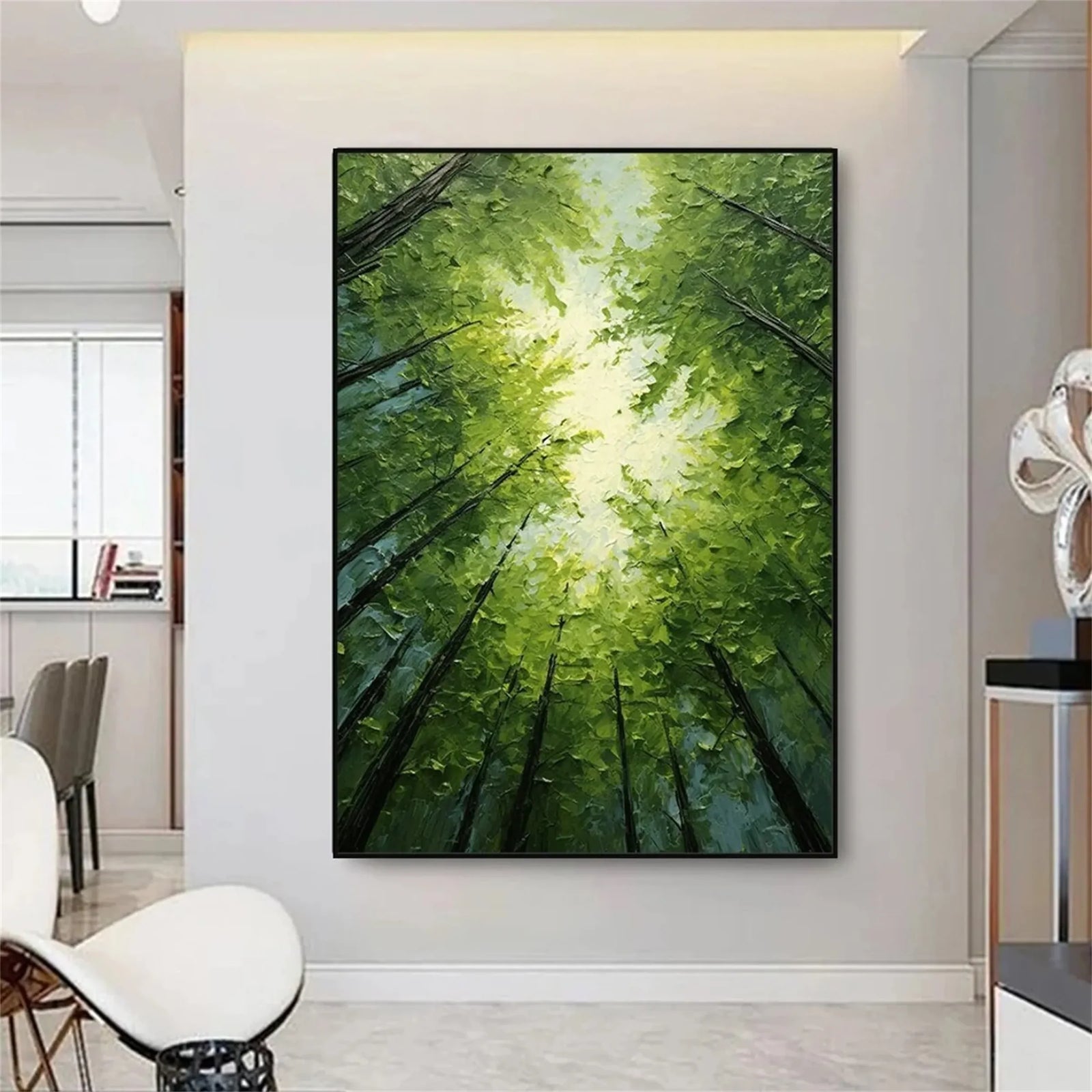 Hand-Painted Green Forest Sky Oil Painting #FT136