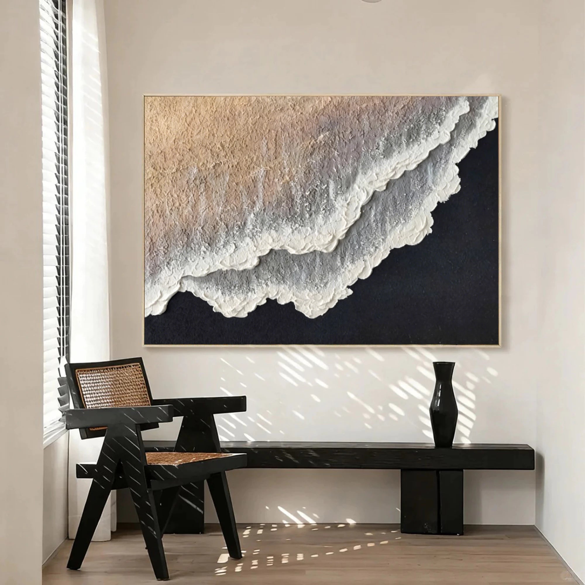 Neutral Tones Ocean Wave Textured Oil Painting #SK43