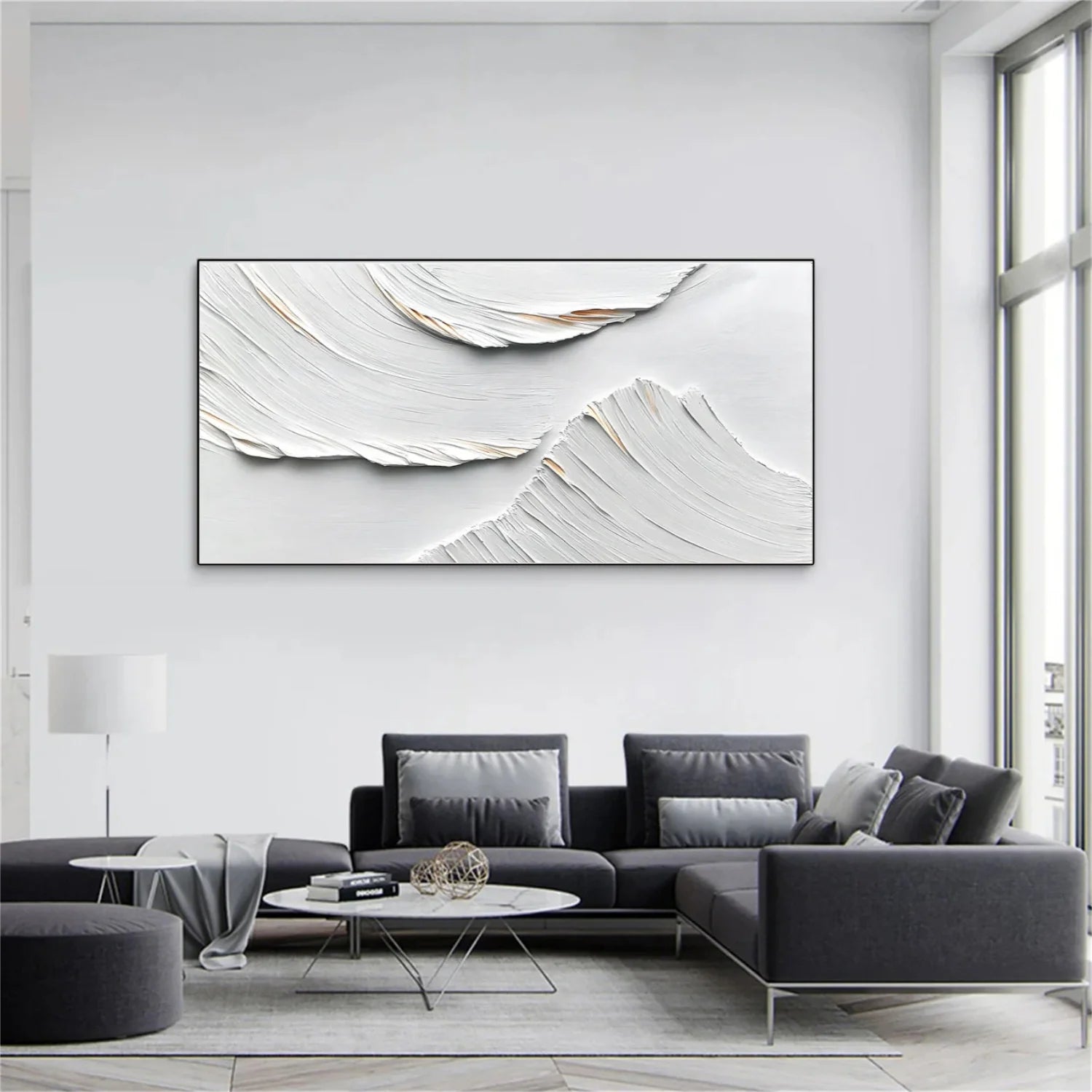 White Minimalist Textured Canvas Art #MD267