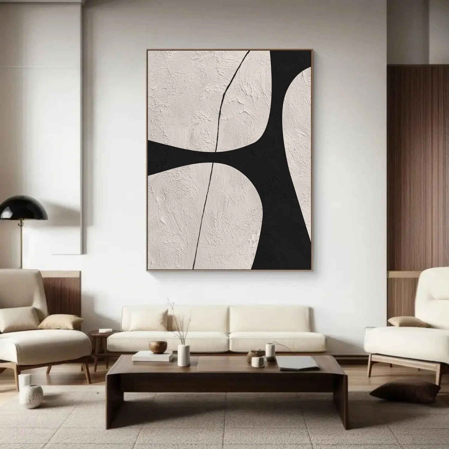 Beige & Black Abstract Textured Canvas Art #WA783