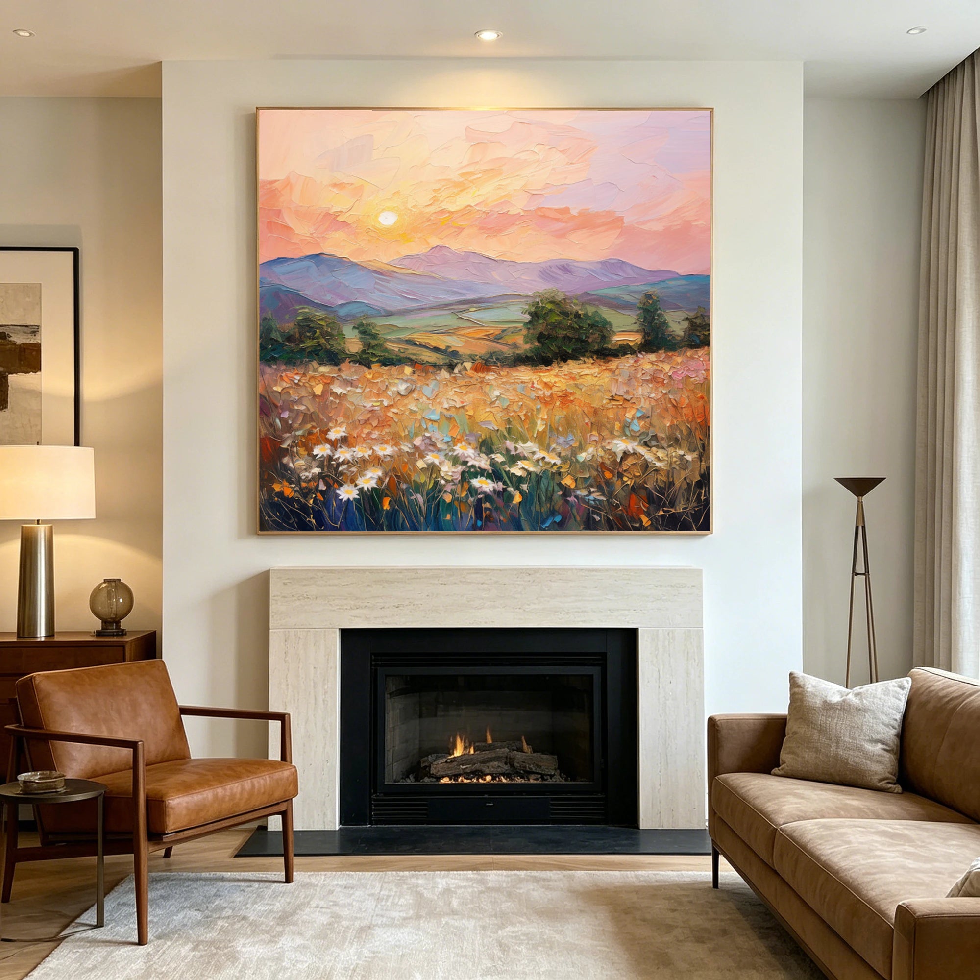 Sunset Meadow Landscape Oil Painting #FT528