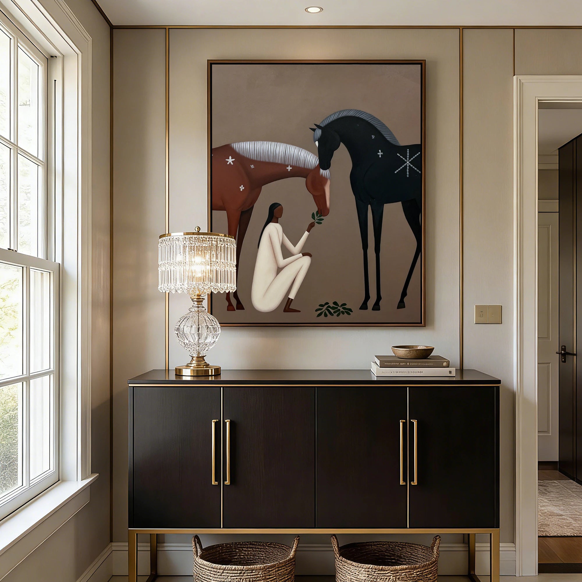Two Horses Neutral Earthy Tone Wall Art #AB183
