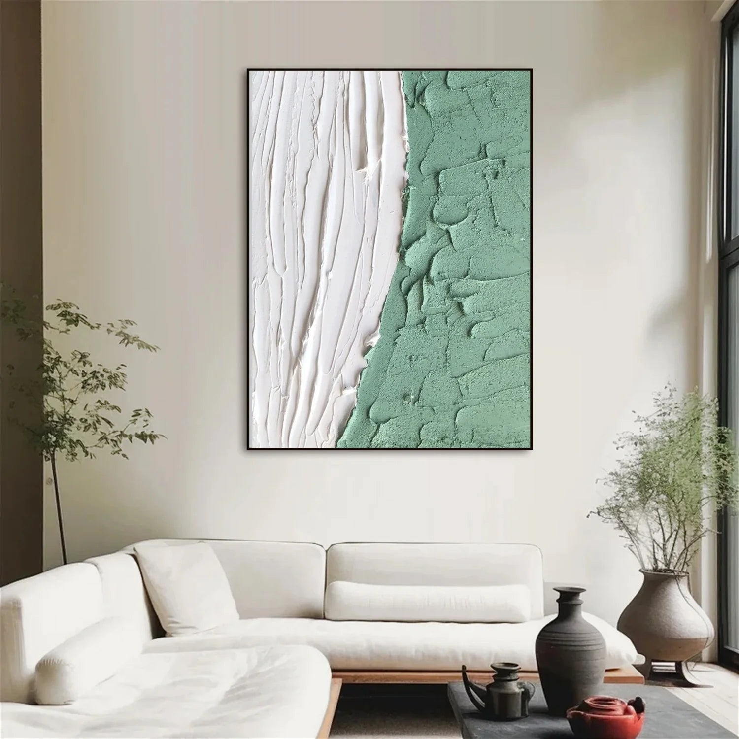 White and Green Minimalistic Textured Art #MD230