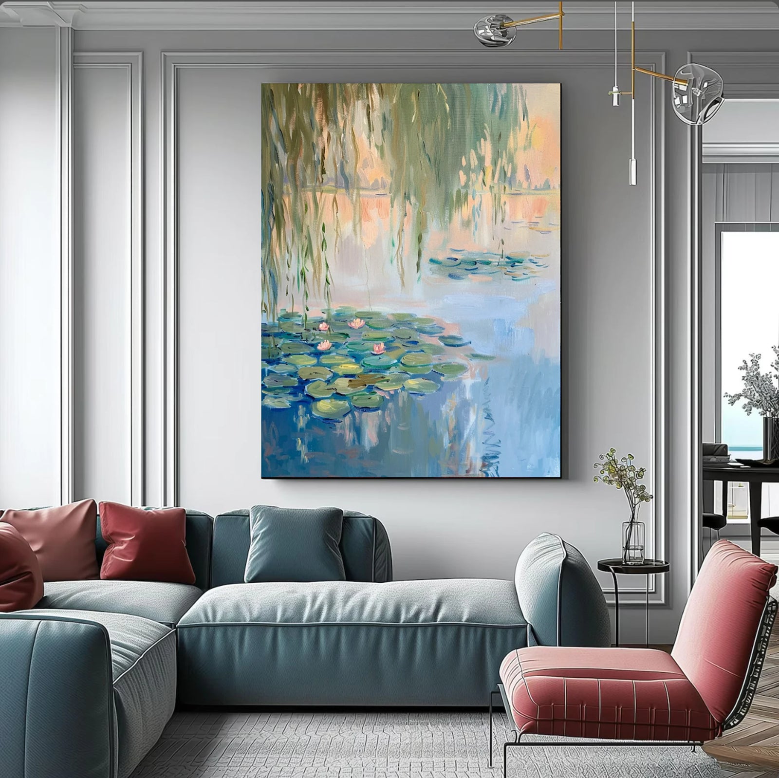 Monet-inspired Water Lilies Hand-Painted Oil Painting #FJ635