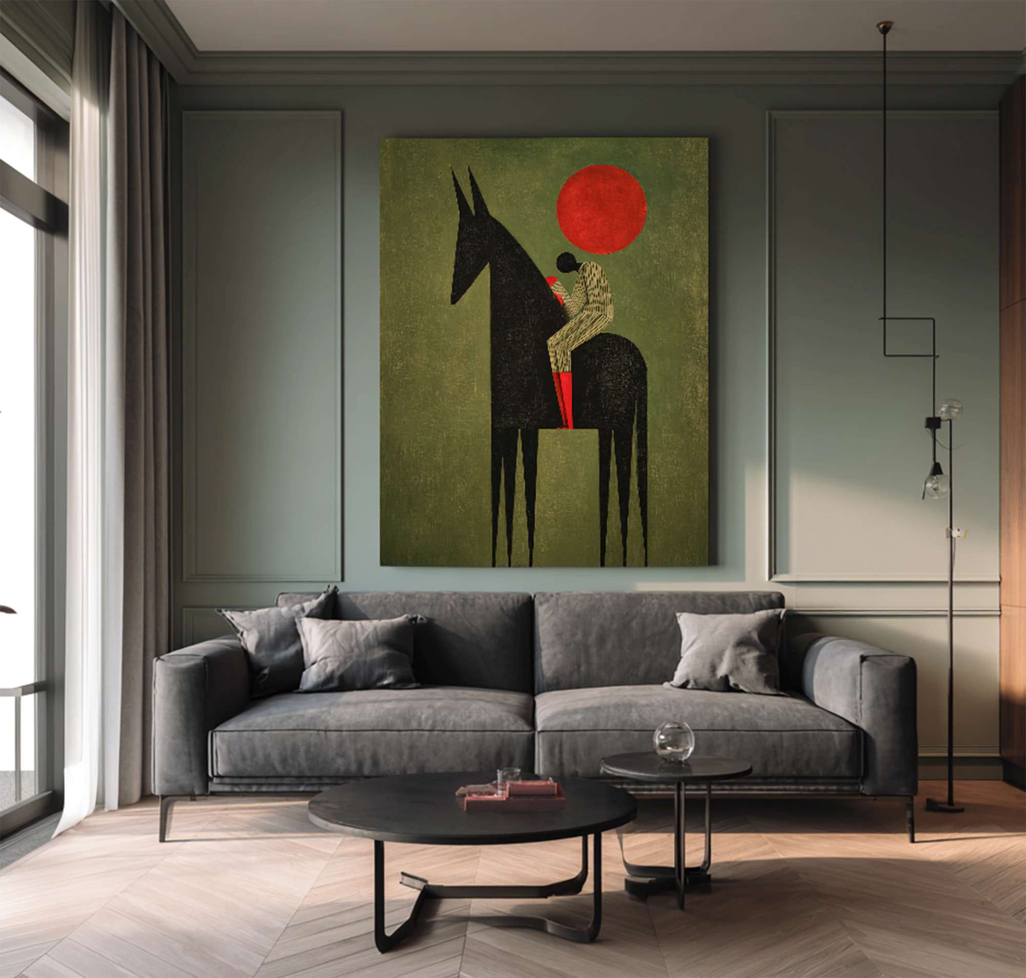 Hand-painted Abstract Horse Rider Canvas Wall Art #WA536