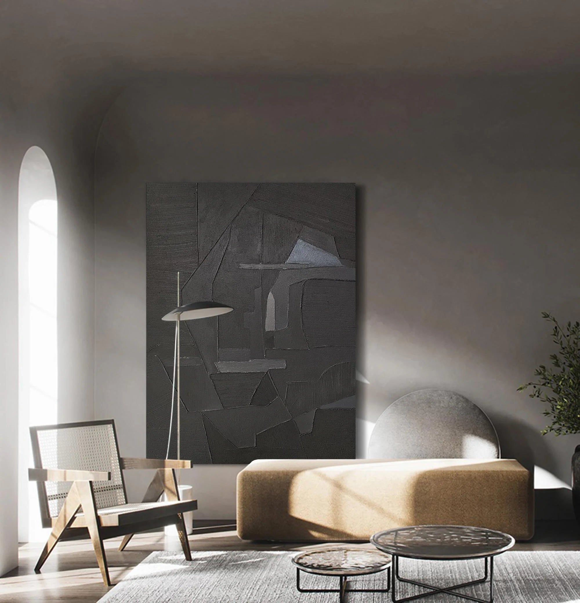 Original Minimalist Charcoal Grey Painting on Canvas for Living Room/Bedroom