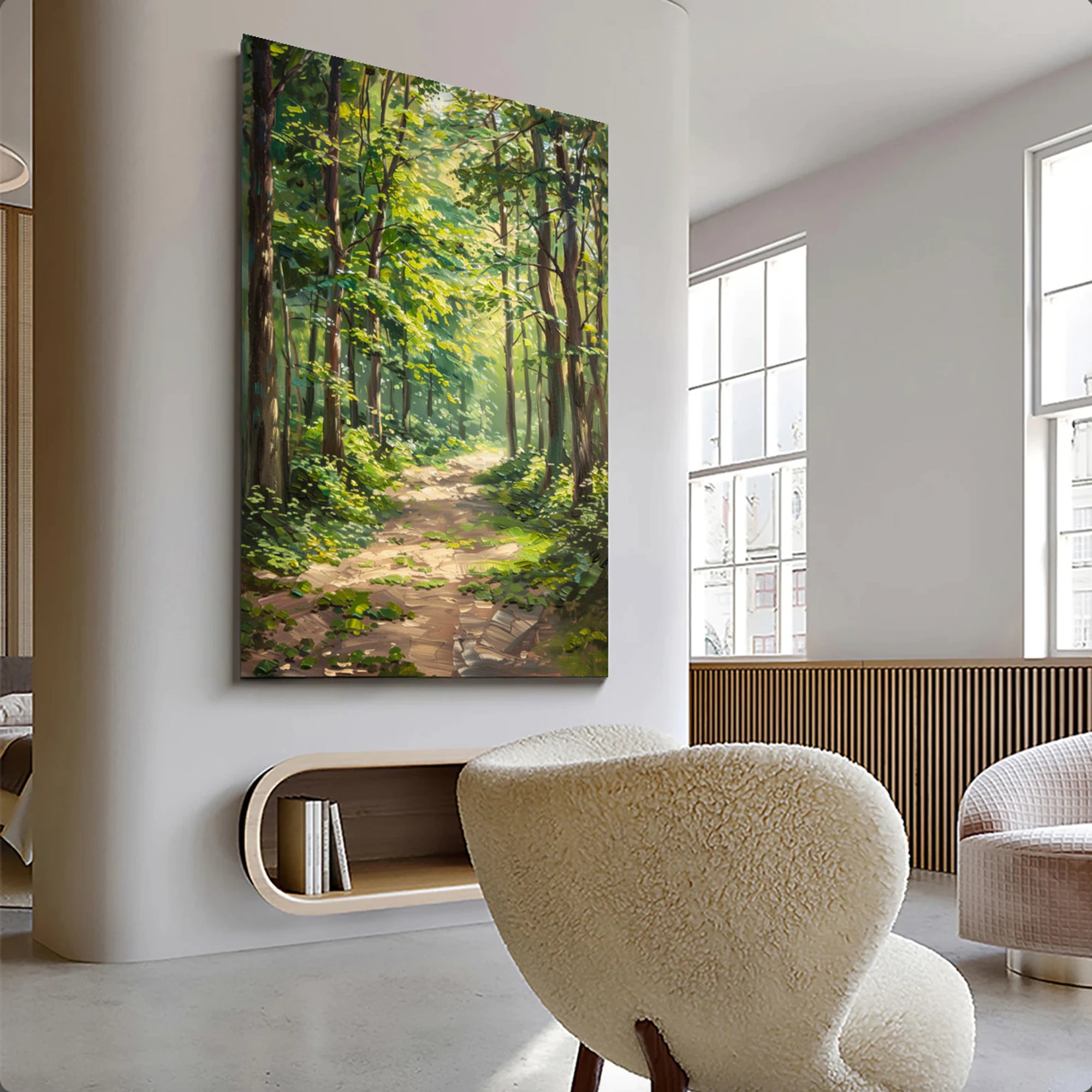 Sunlit Forest Path Hand-Painted Oil Painting #FJ595