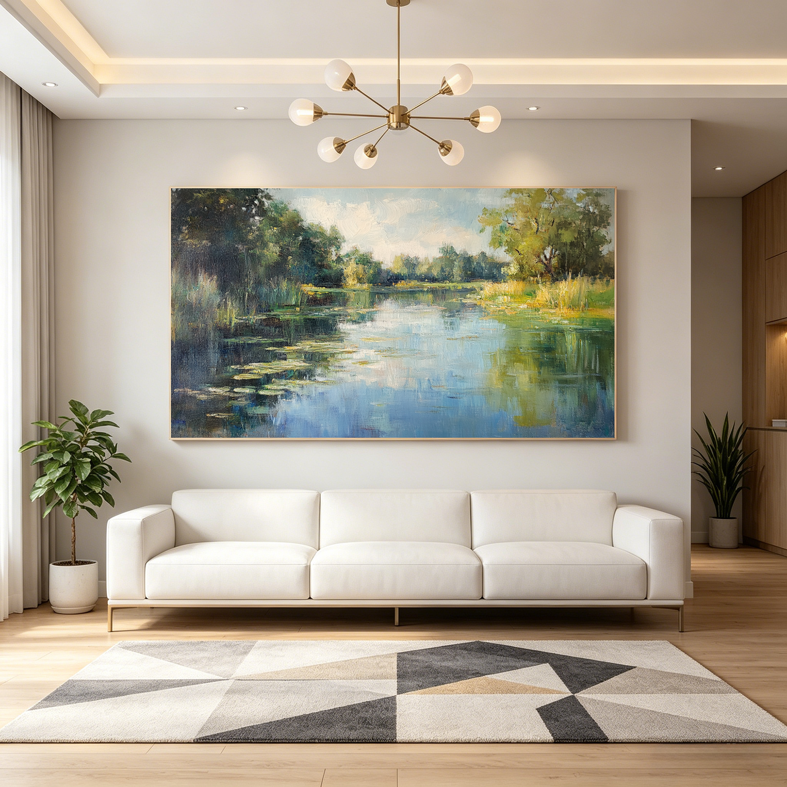 Original Blue Green Water Lily Canvas Wall Art #FT602