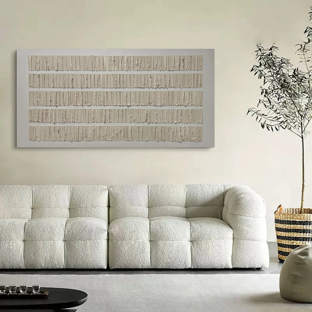 Minimalist Textured Off-white Striped Oil Painting #JM87