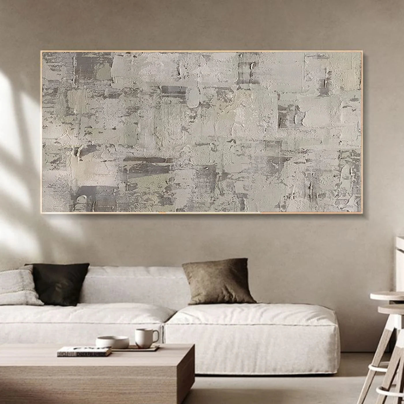 Minimalist Wabi-Sabi Beige Grey Abstract Oil Painting #WA112