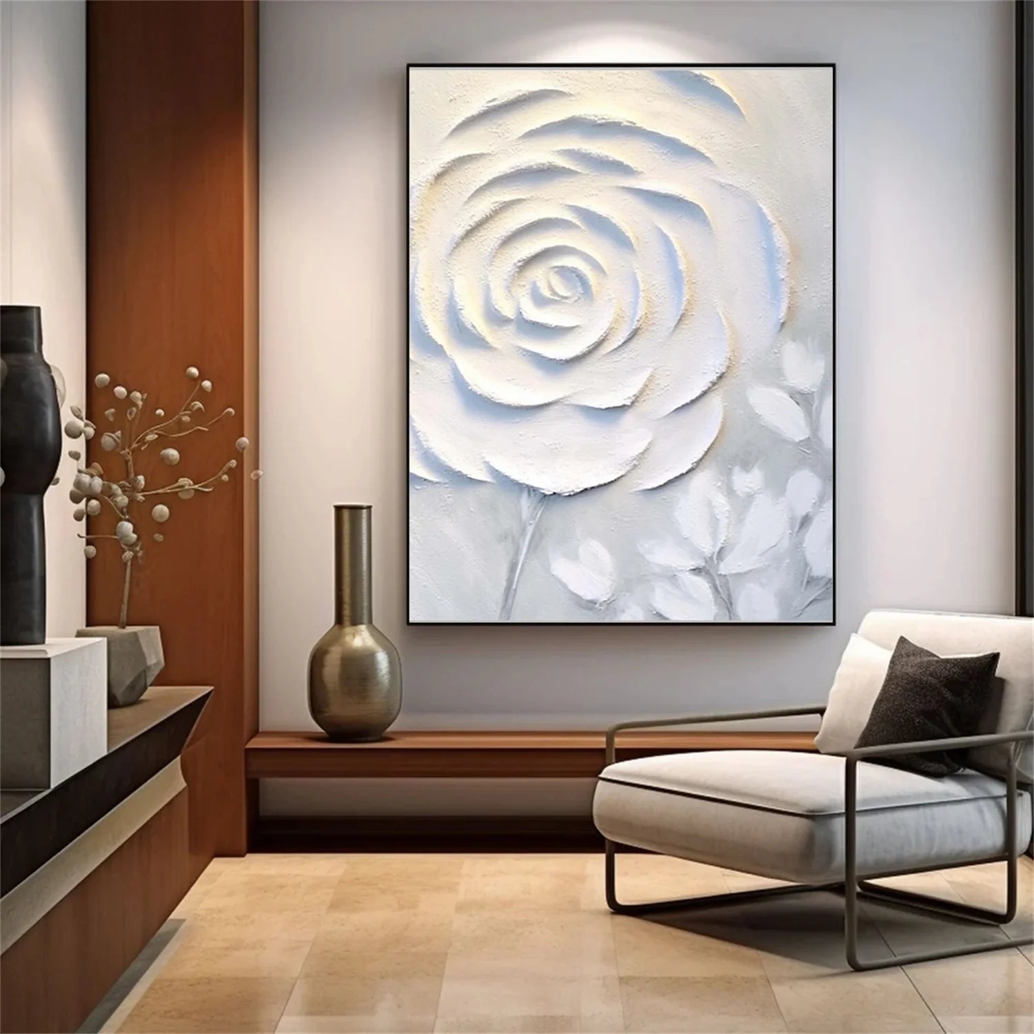 White Flower & Tree Abstract_Textured Wall Art #FT139