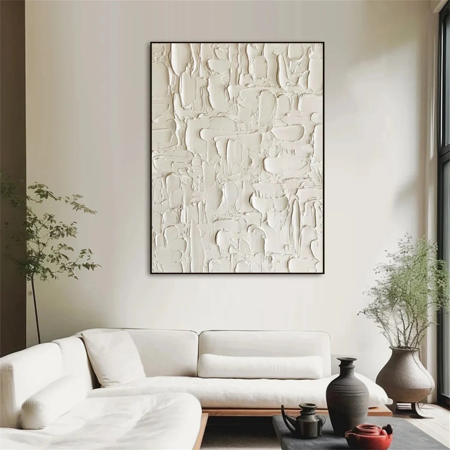 White Minimalist Textured Canvas Art #MD287