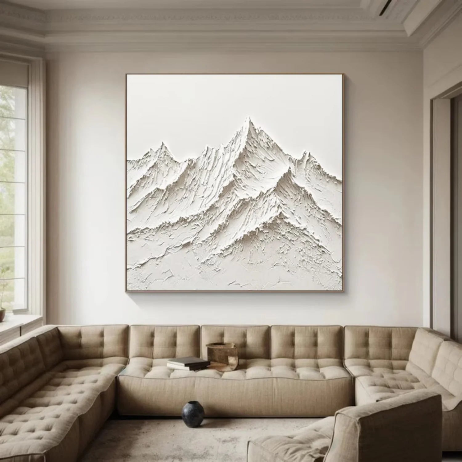 White Minimalistic Mountain Textured Art #MD204